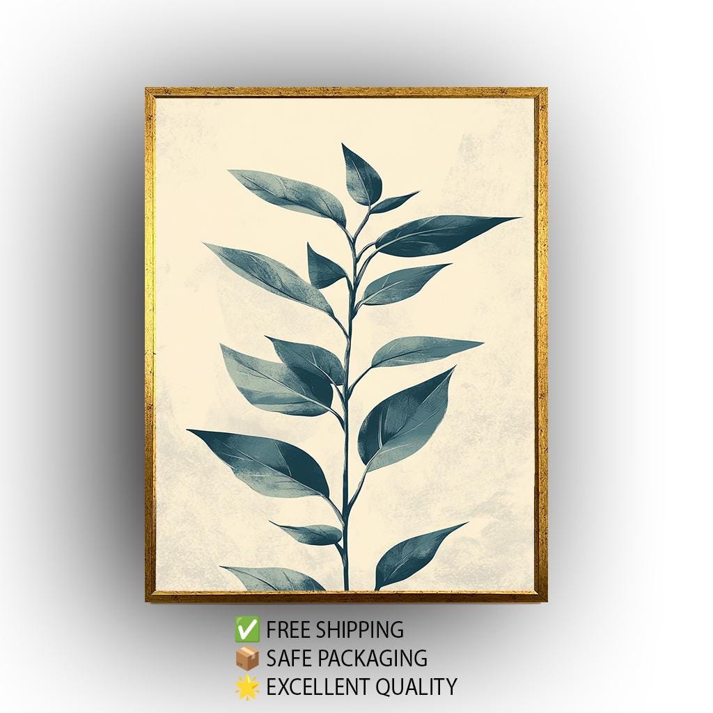 Botanical Leaf Canvas Art: Hand-Drawn Vintage Greenery Print