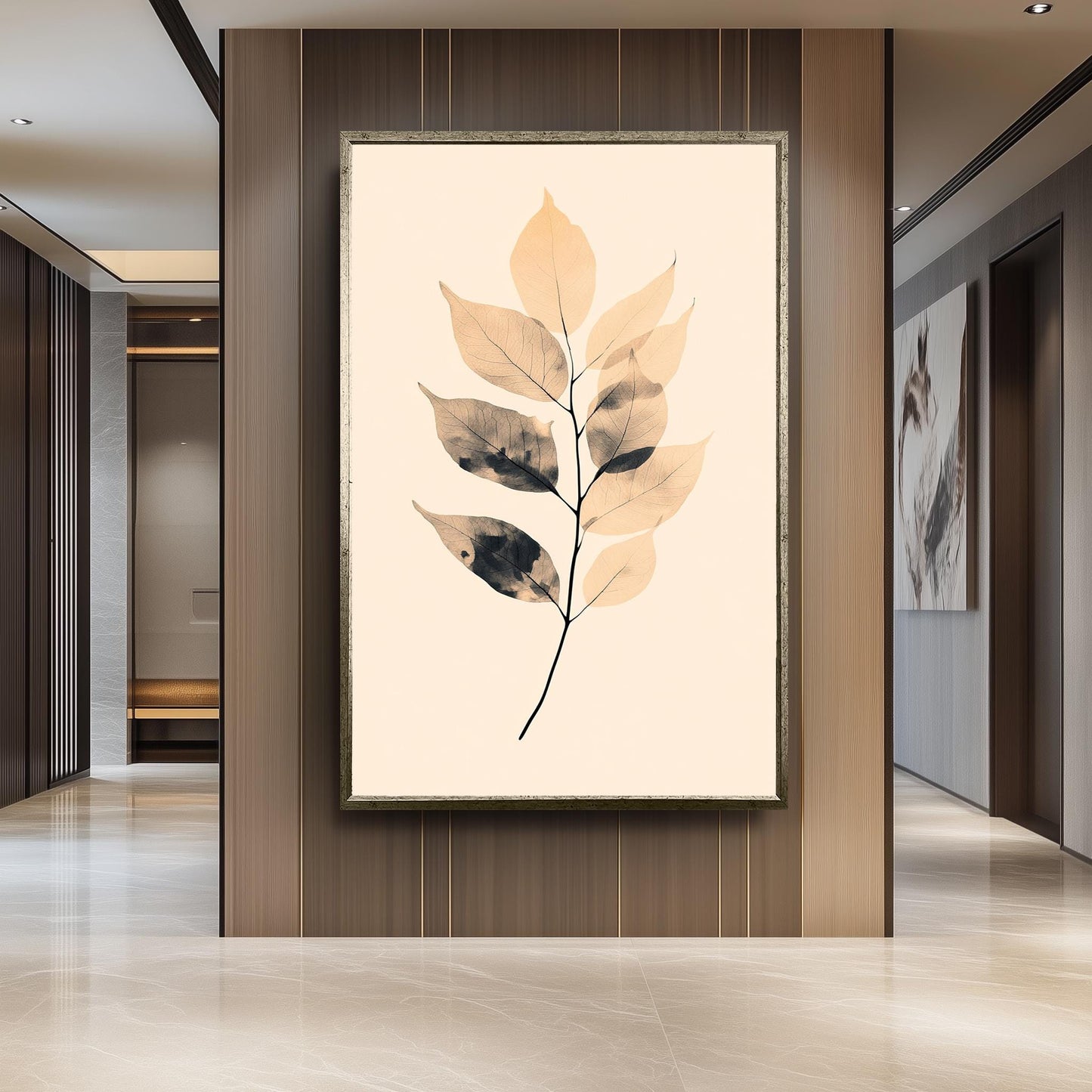 Neutral Leaf Art Print: Minimalist Tan & Black Botanical Illustration