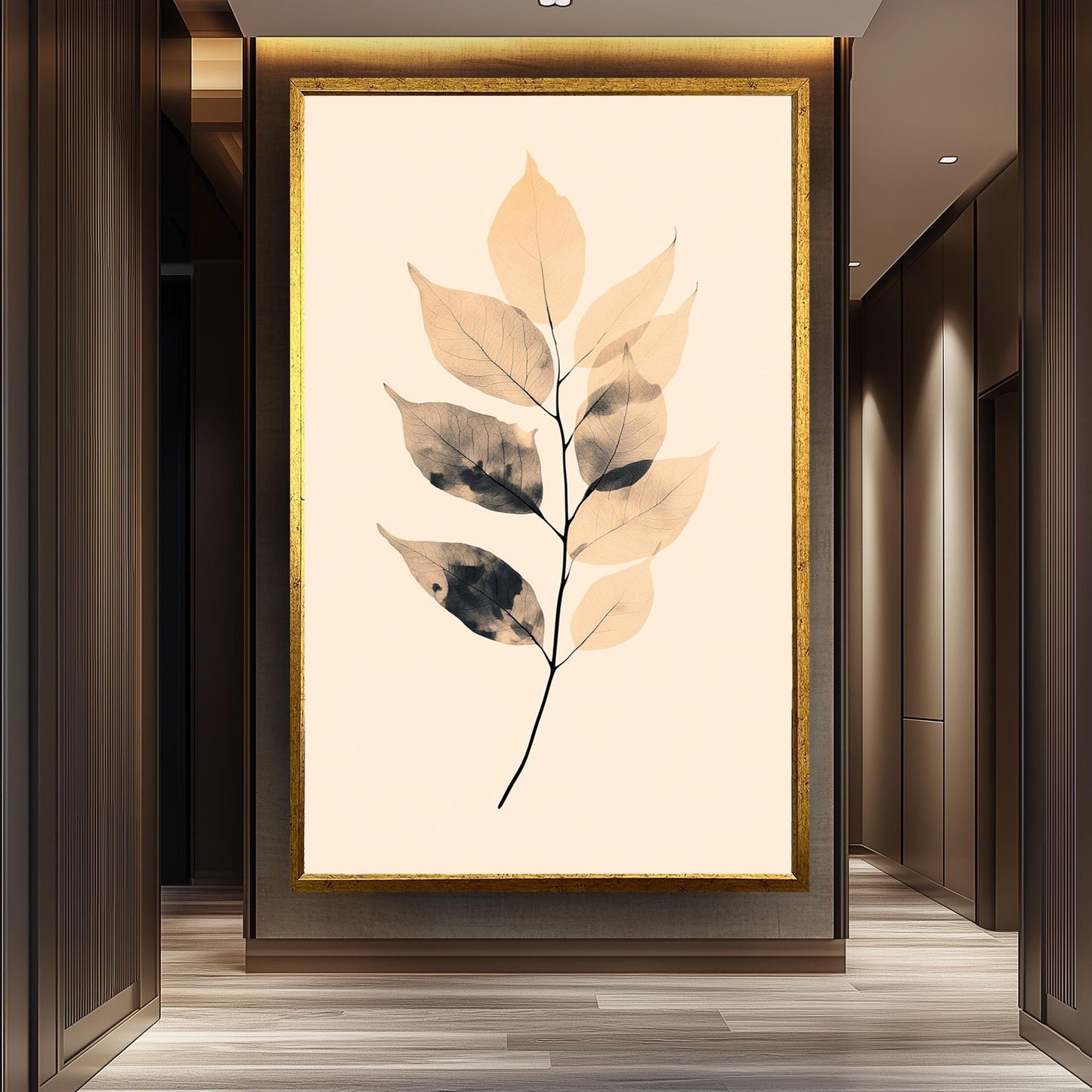 Neutral Leaf Art Print: Minimalist Tan & Black Botanical Illustration