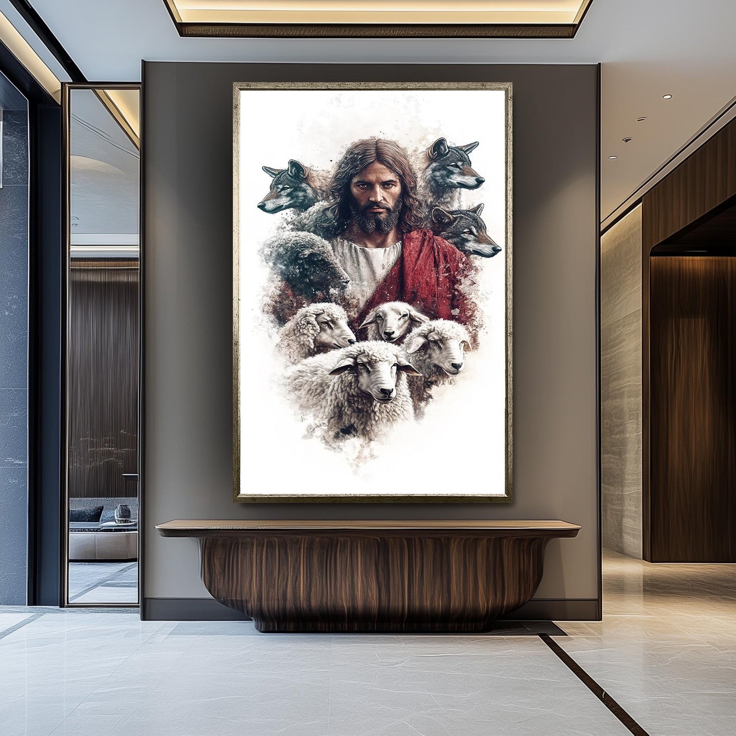 Jesus Among Sheep and Wolves Art Print: Christian Spiritual Decor