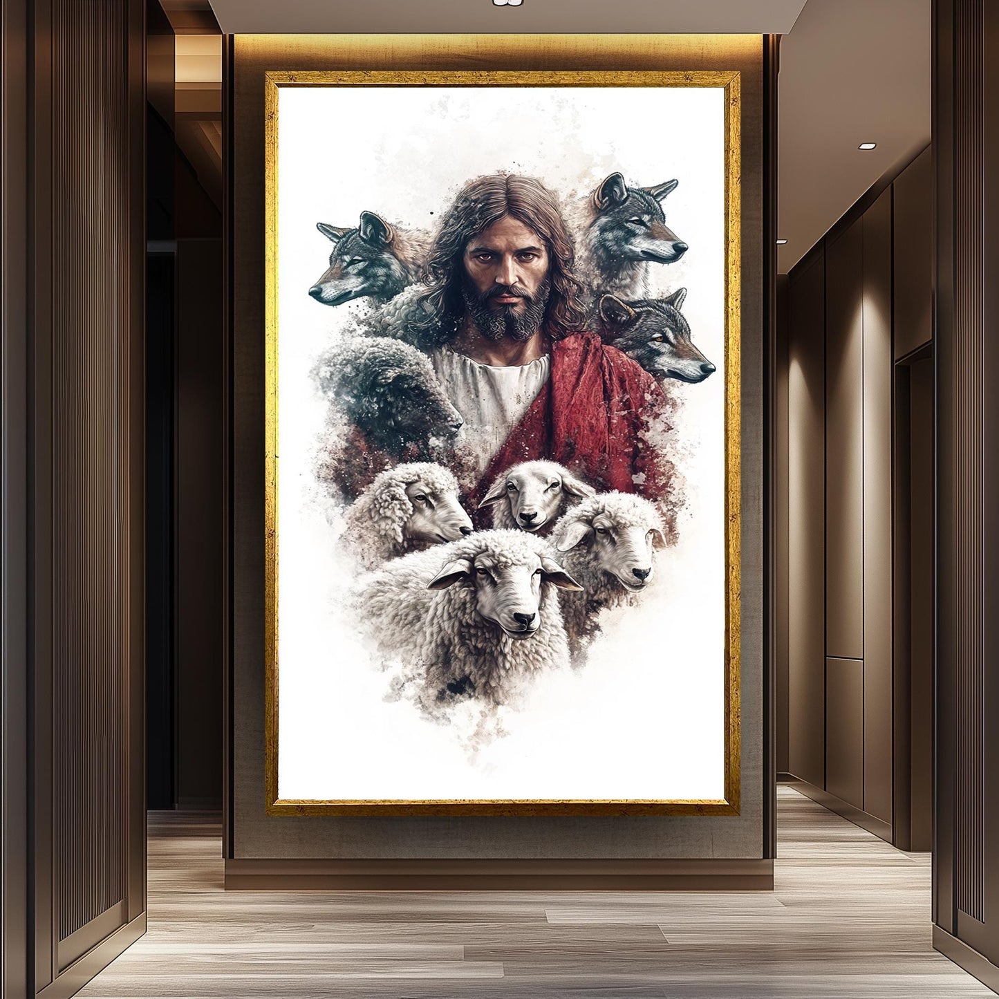 Jesus Among Sheep and Wolves Art Print: Christian Spiritual Decor