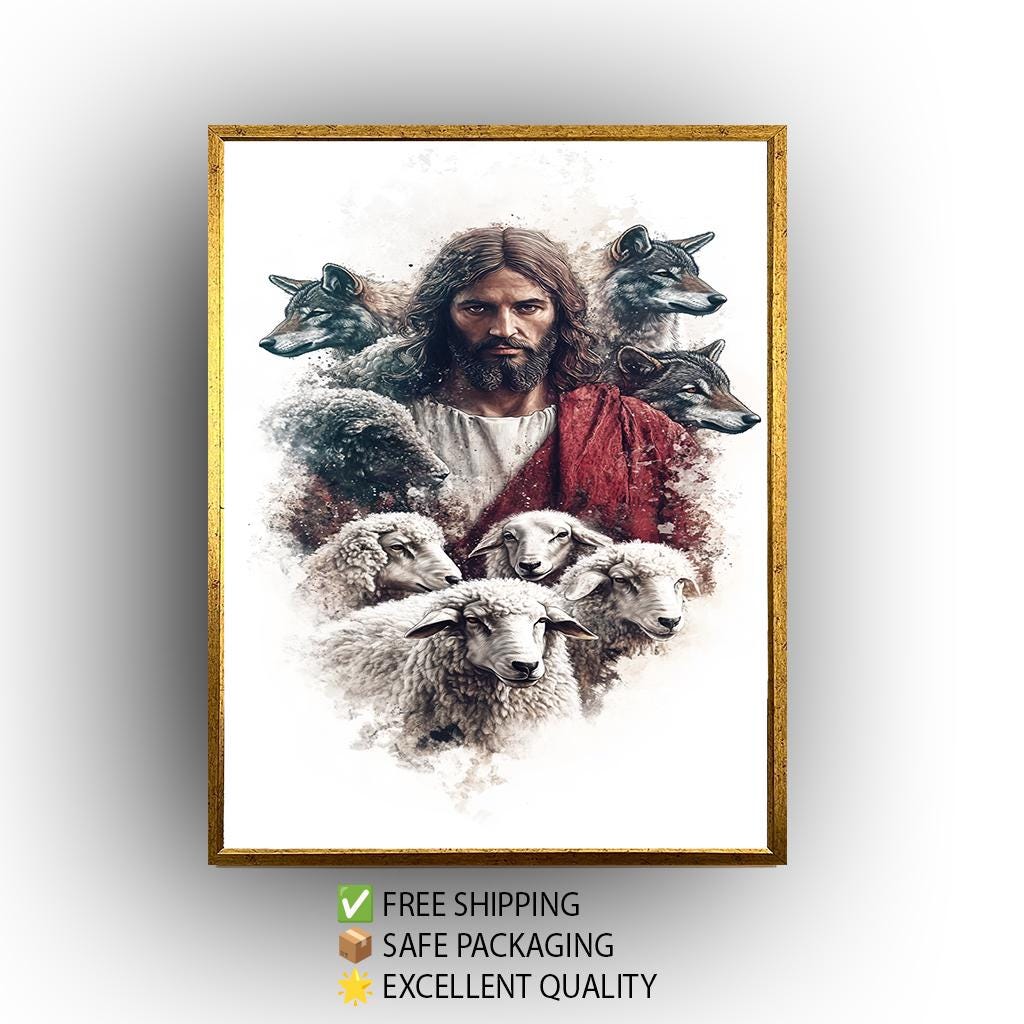 Jesus Among Sheep and Wolves Art Print: Christian Spiritual Decor