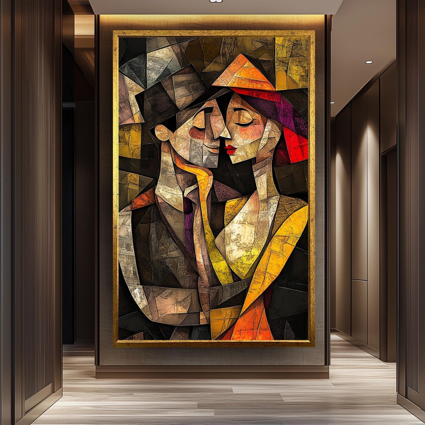 Cubist Couple Canvas Print: Abstract Geometric Art, Romantic Home Decor