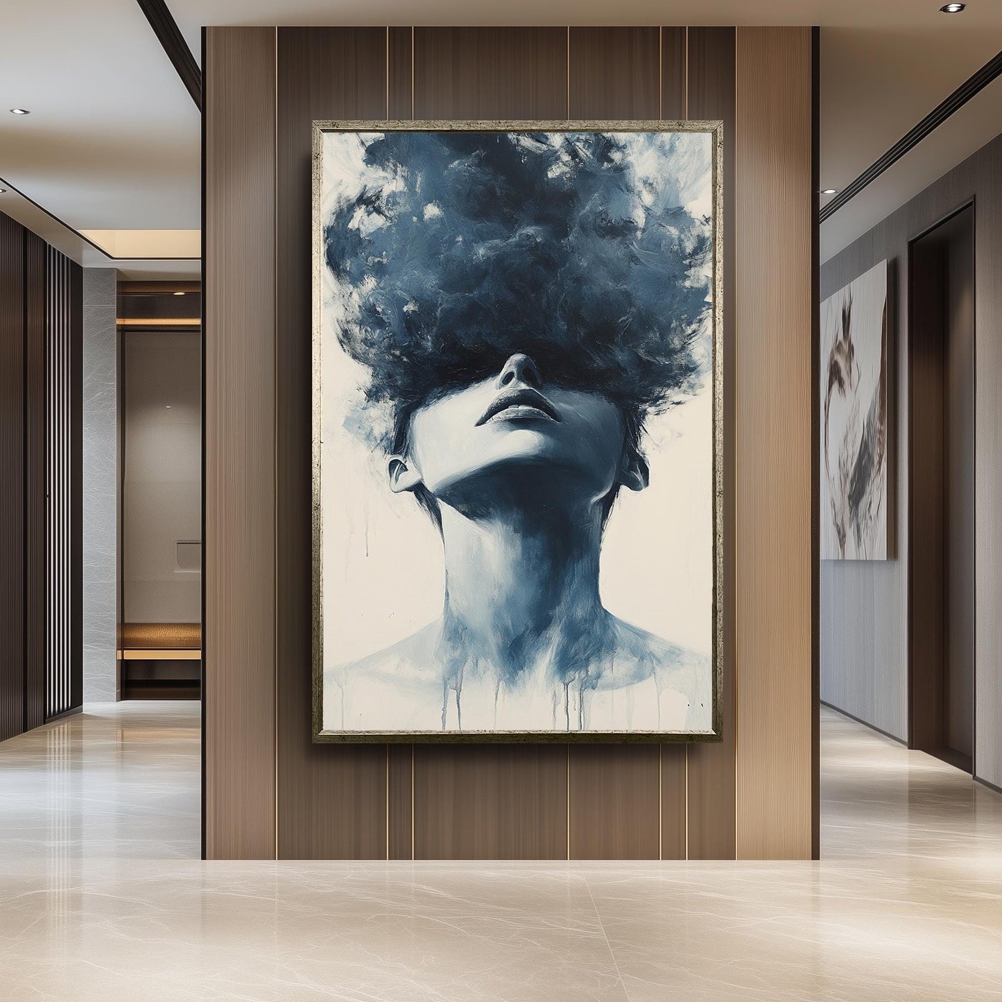 Monochrome Woman Portrait Canvas Print: Surreal Cloud Head Art