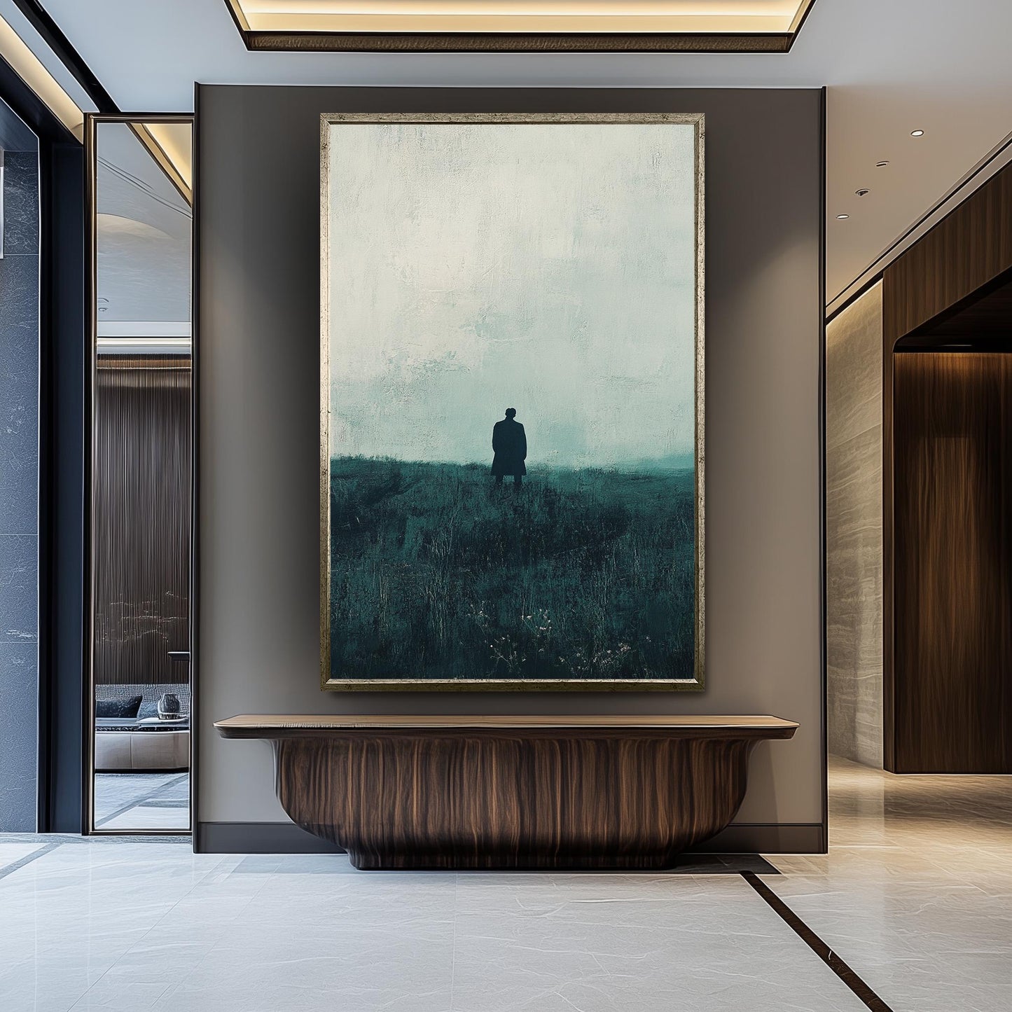Minimalist Figure in Field Canvas Print: Atmospheric Abstract Wall Art