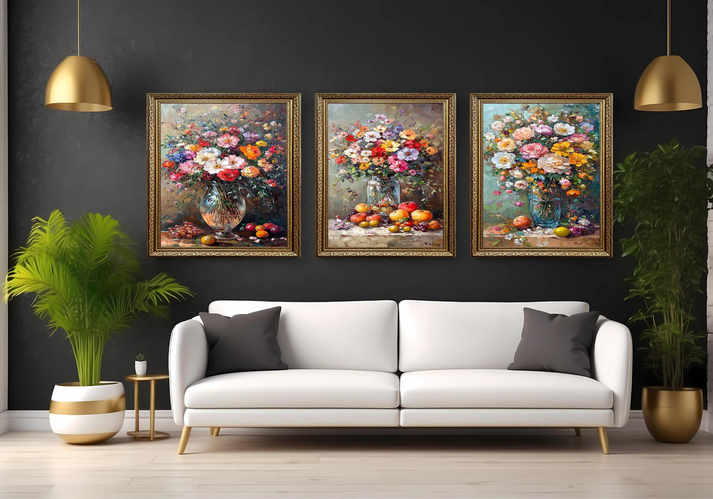 Floral Still Life Canvas Print Set: Vintage Flower Bouquet Wall Art