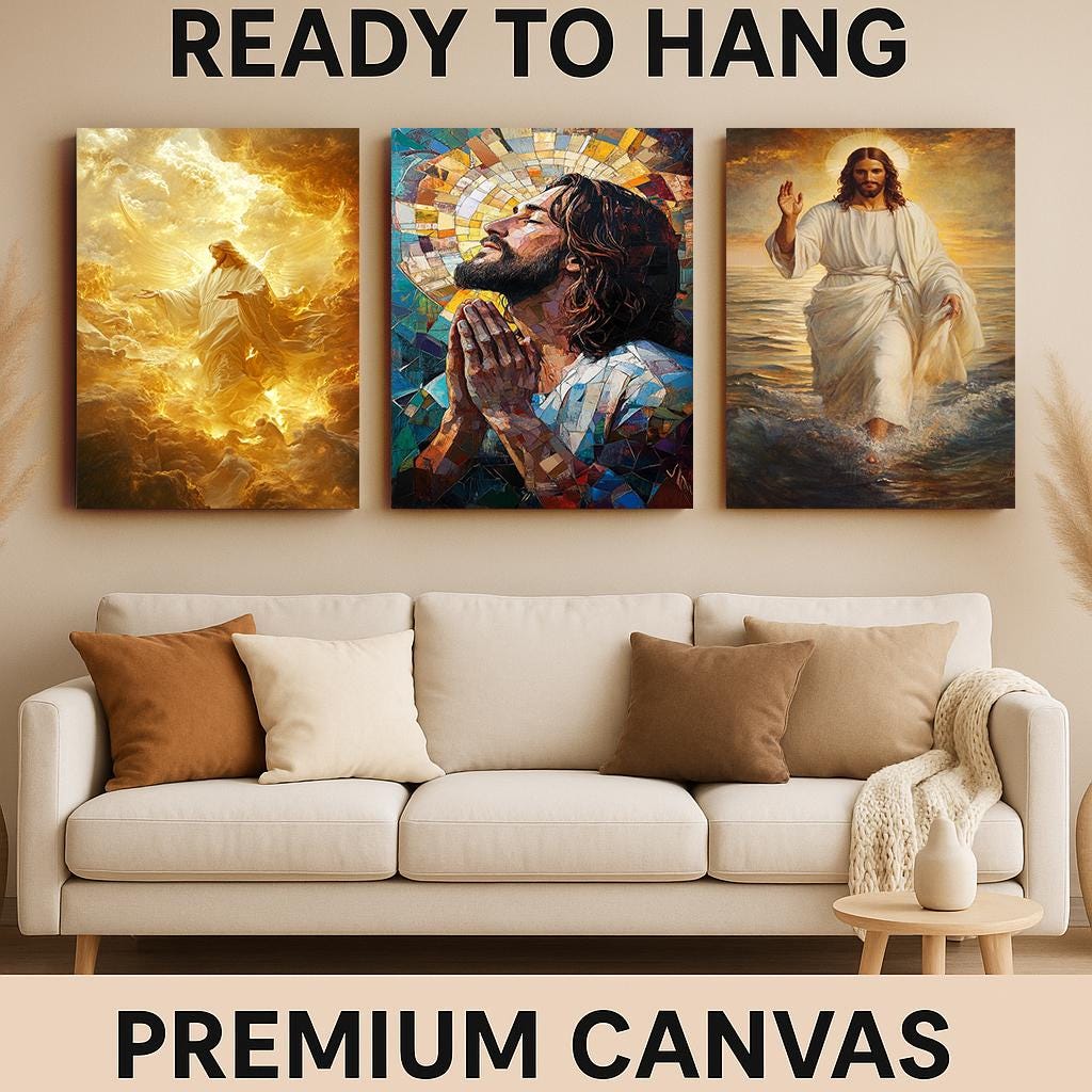 Jesus Christ Canvas Print Set: Ascension, Prayer, Walking on Water