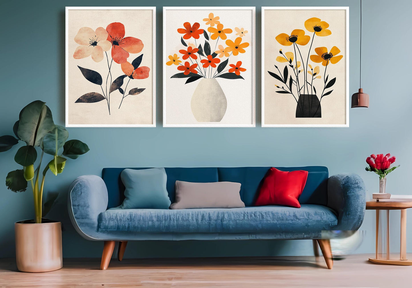 Minimalist Floral Canvas Print Set: Warm Tone Botanical Wall Art