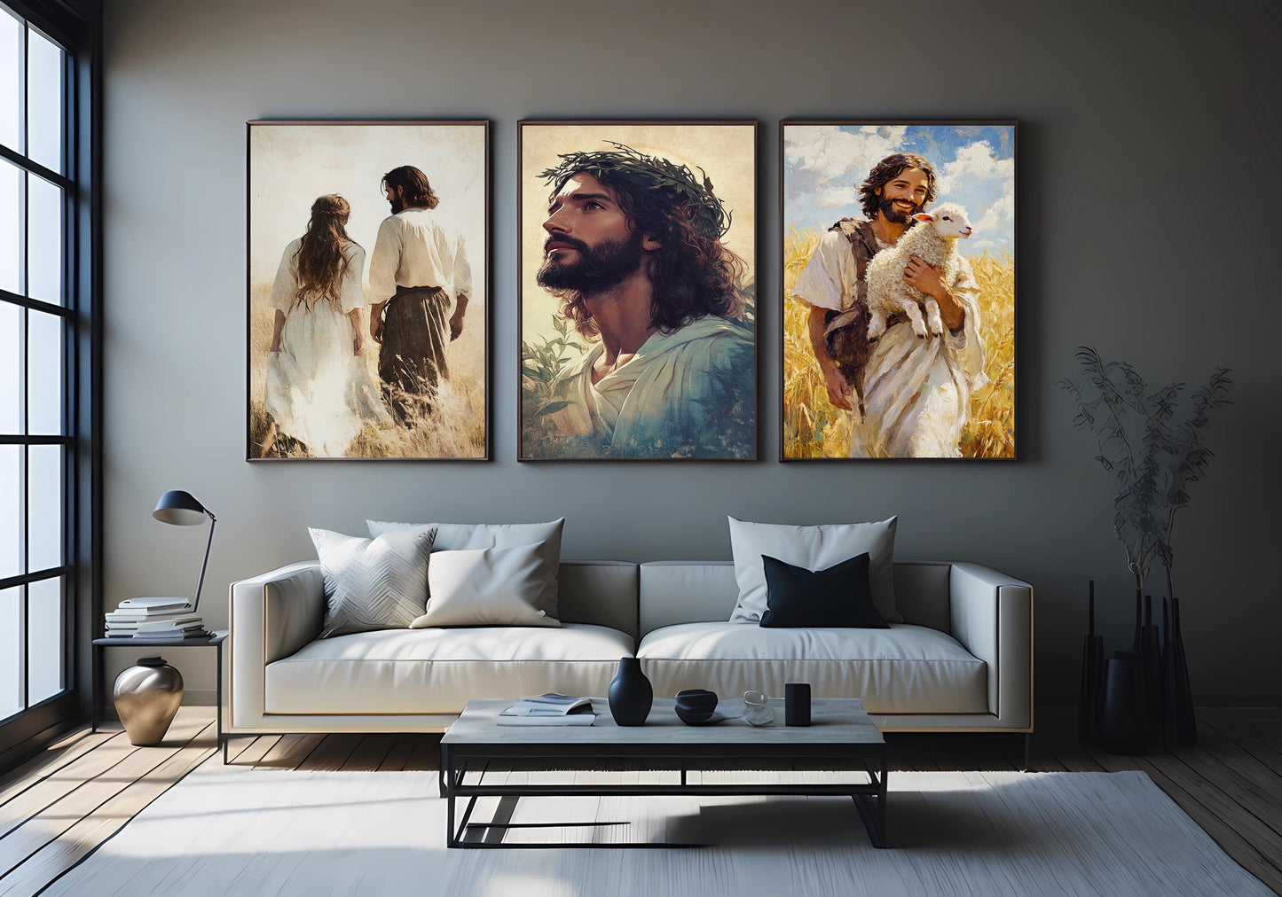 Jesus Canvas Print Set: Good Shepherd, Biblical Couple, Christian Home Decor