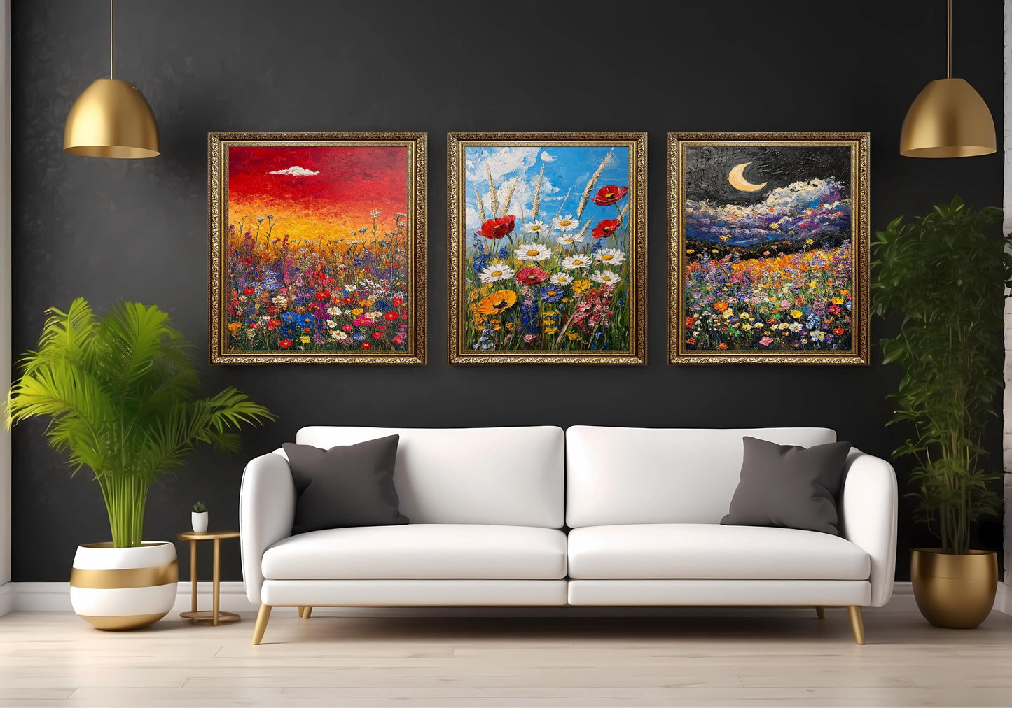 Wildflower Meadow Canvas Print Set: Textured Impasto Floral Art