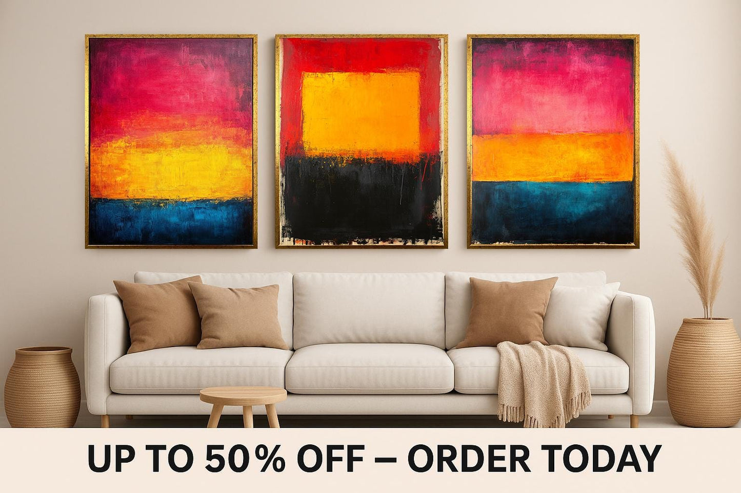 Abstract Color Block Canvas Print Set: Modern Expressionist Wall Art
