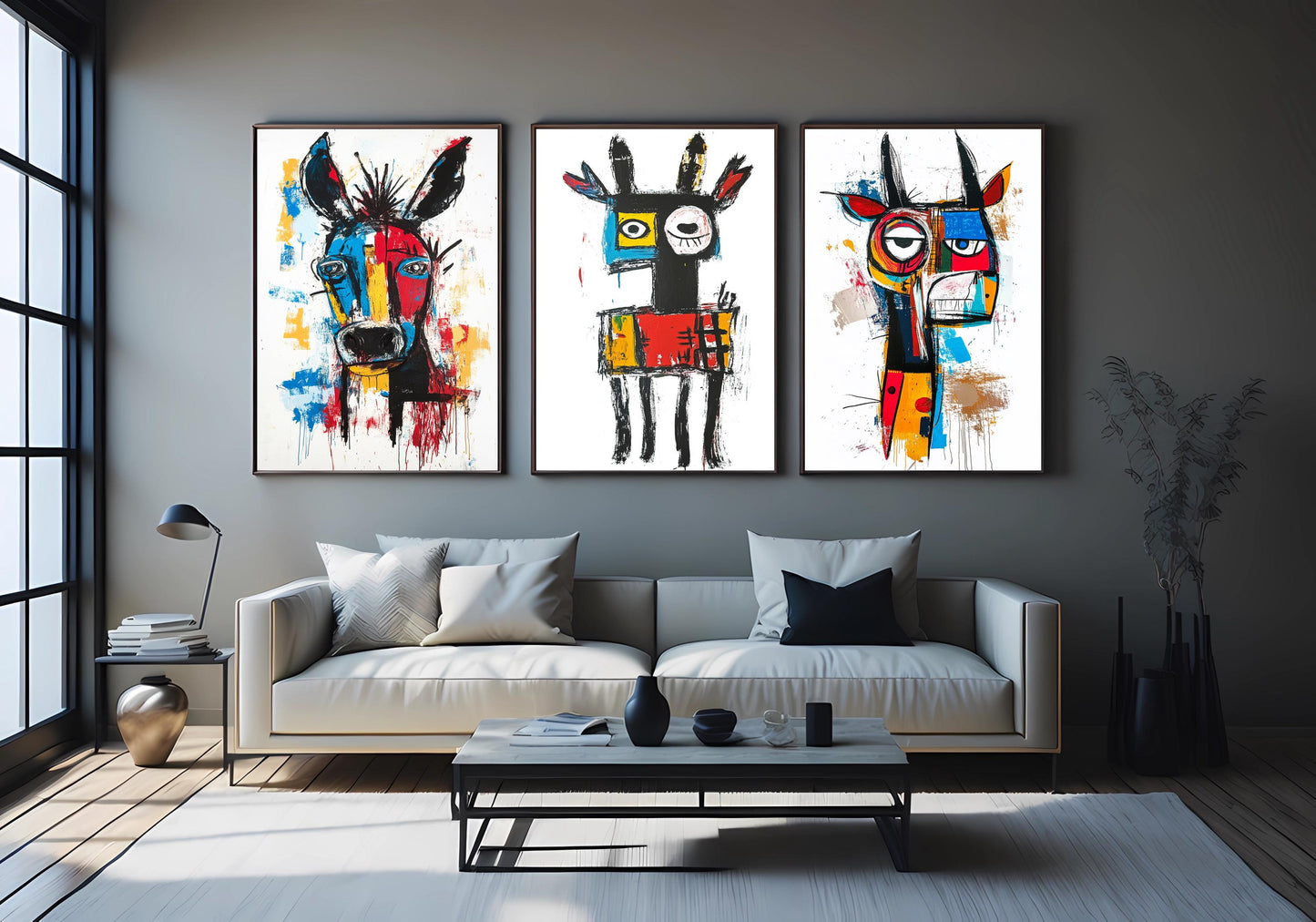 Abstract Donkey Canvas Print Set: Graffiti Style Animal Wall Art