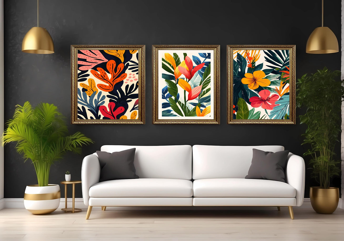 Tropical Botanical Canvas Print Set: Modern Floral Wall Art