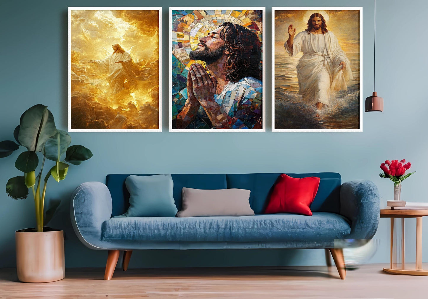 Jesus Christ Canvas Print Set: Ascension, Prayer, Walking on Water