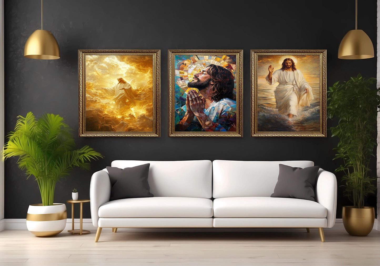 Jesus Christ Canvas Print Set: Ascension, Prayer, Walking on Water