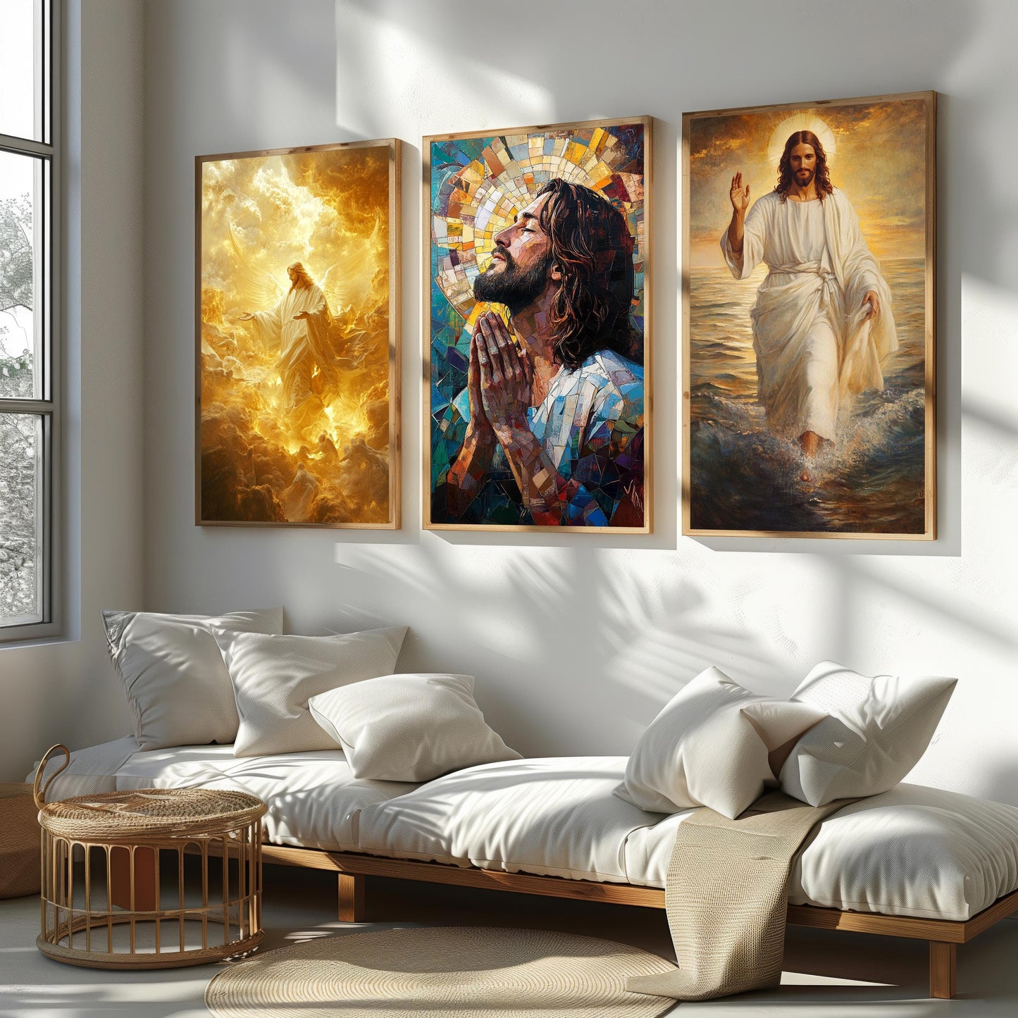 Jesus Christ Canvas Print Set: Ascension, Prayer, Walking on Water