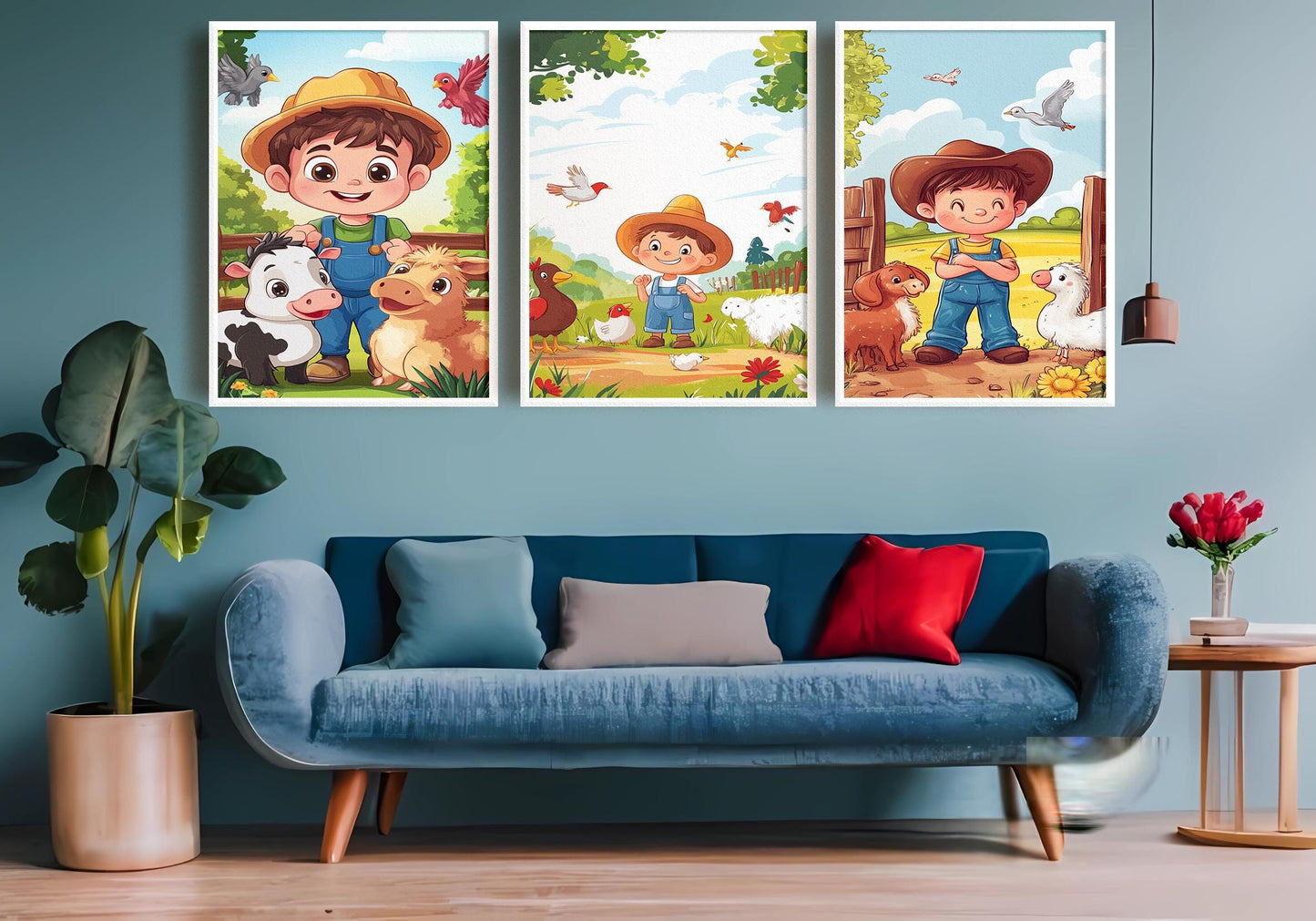 3 Piece Farm Animal Wall Art Set Printable Boy Farmer Nursery Decor Bundle for Kids Room Baby Farm Animals Digital Download Poster