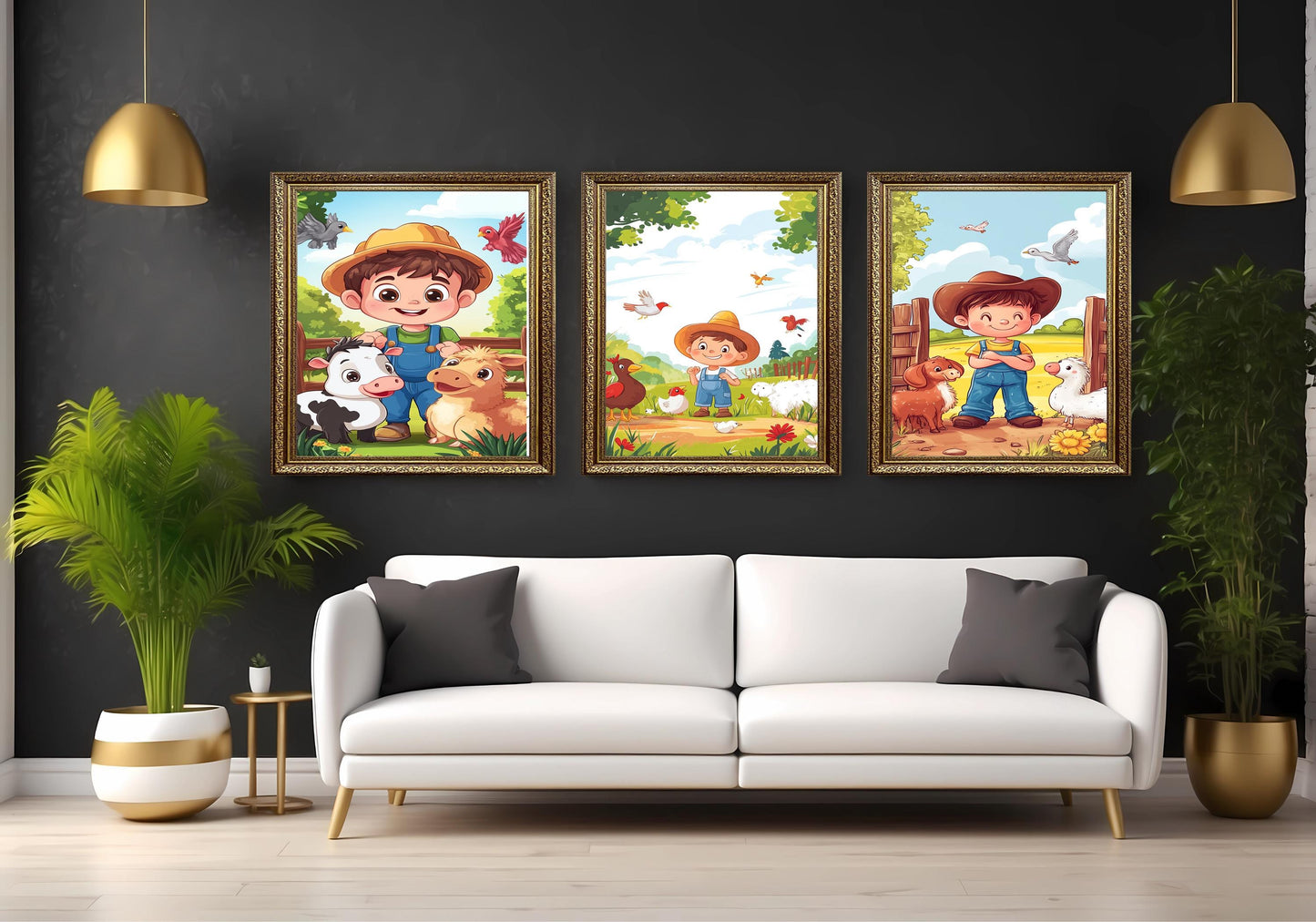 3 Piece Farm Animal Wall Art Set Printable Boy Farmer Nursery Decor Bundle for Kids Room Baby Farm Animals Digital Download Poster