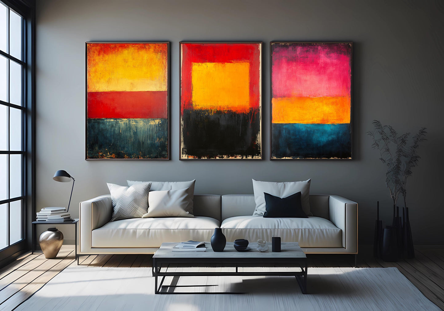 Abstract Color Block Art Prints: Modern Red, Yellow, Blue Home Decor