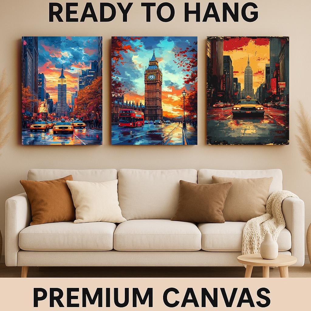 London & New York Canvas Print Set: Big Ben, Empire State Building