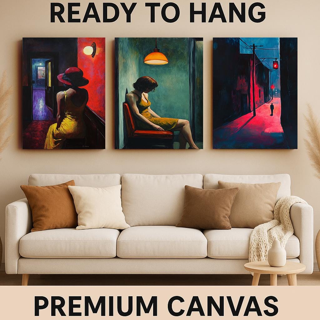 Noir Woman in Yellow Dress Print Set: Cinematic Moody Room Decor