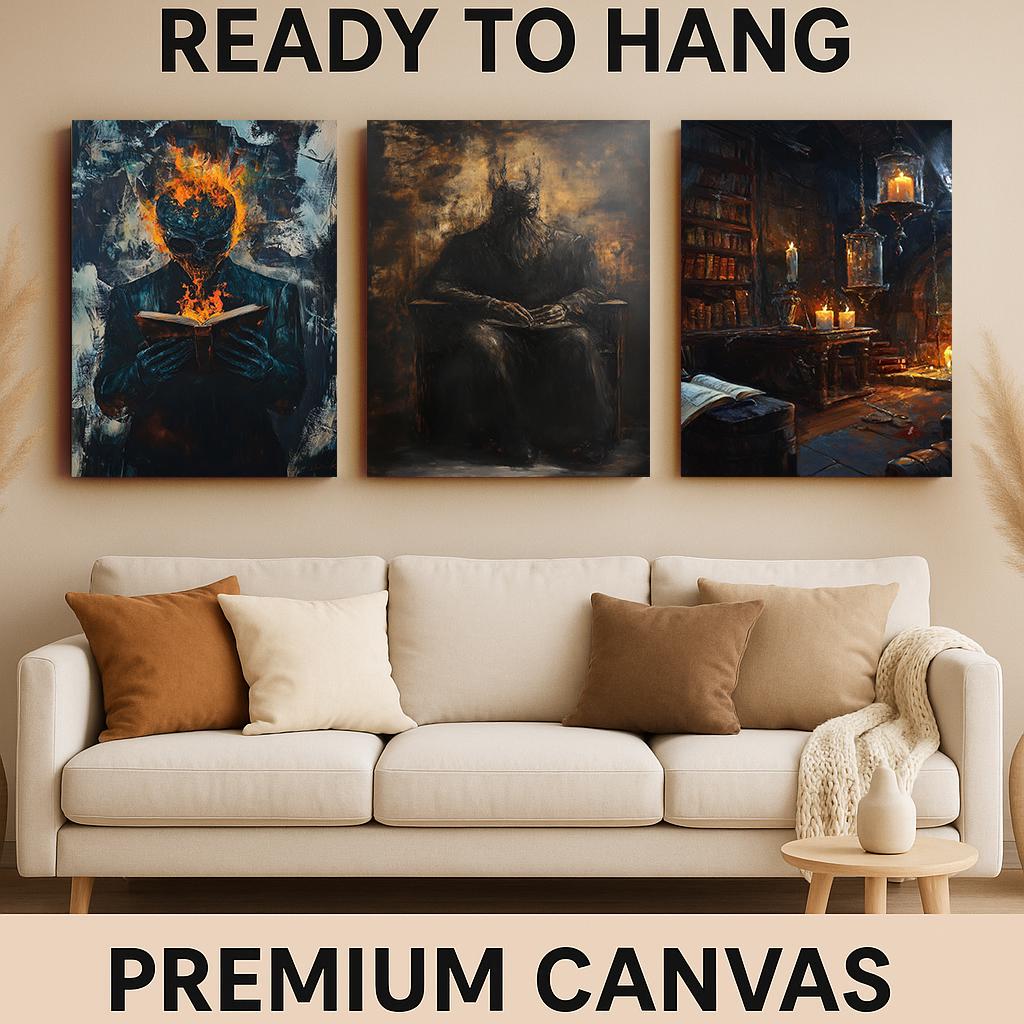 Dark Fantasy Art Prints: Gothic Horror Room Decor, Demonic Library Set