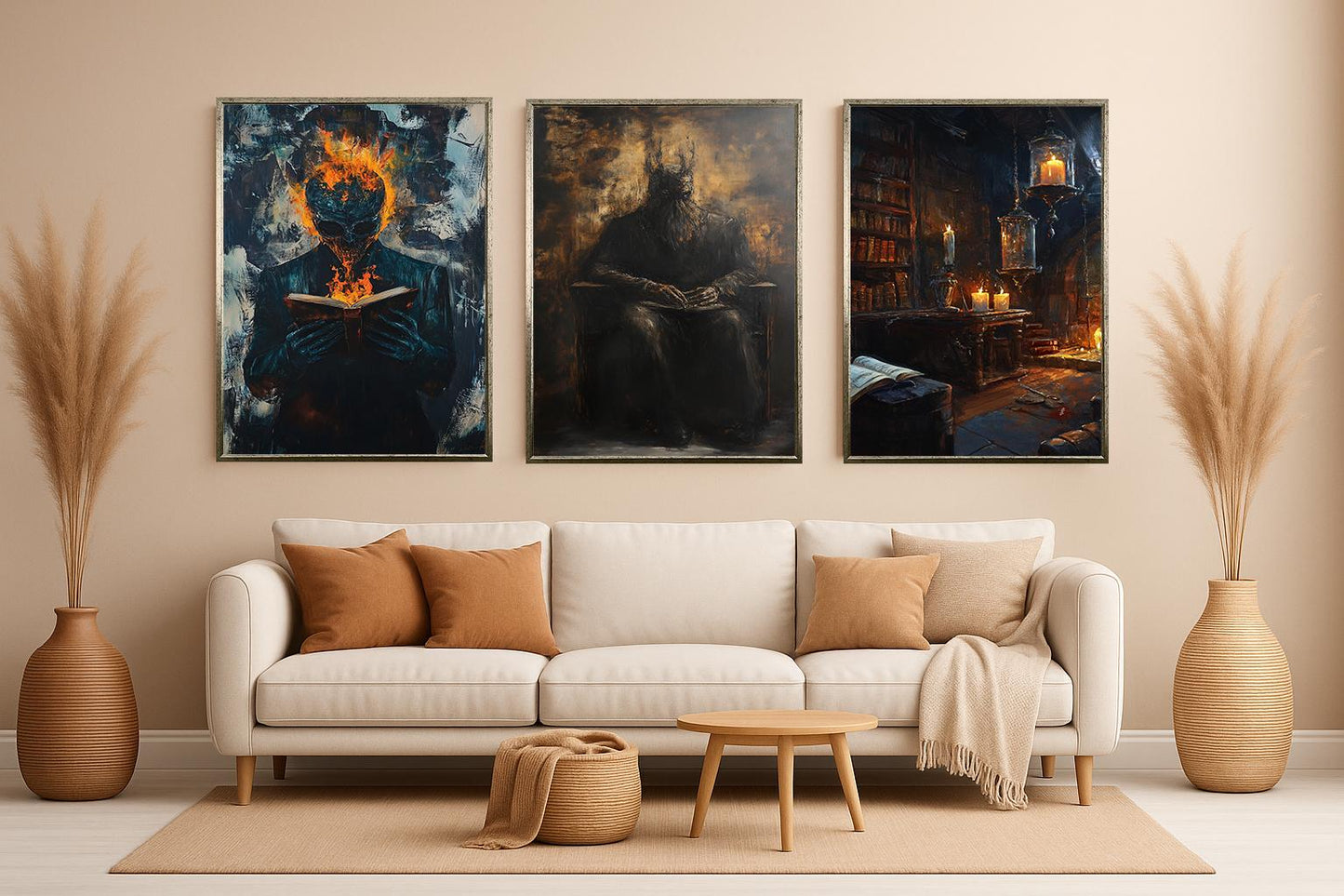 Dark Fantasy Art Prints: Gothic Horror Room Decor, Demonic Library Set