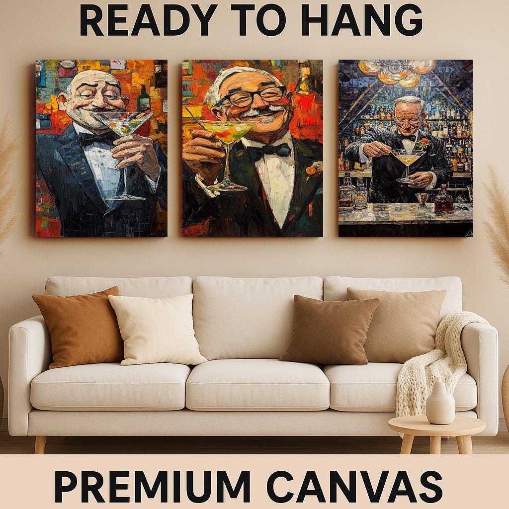 Gentleman Martini Art Print Set: Elegant Bar Lounge Decor