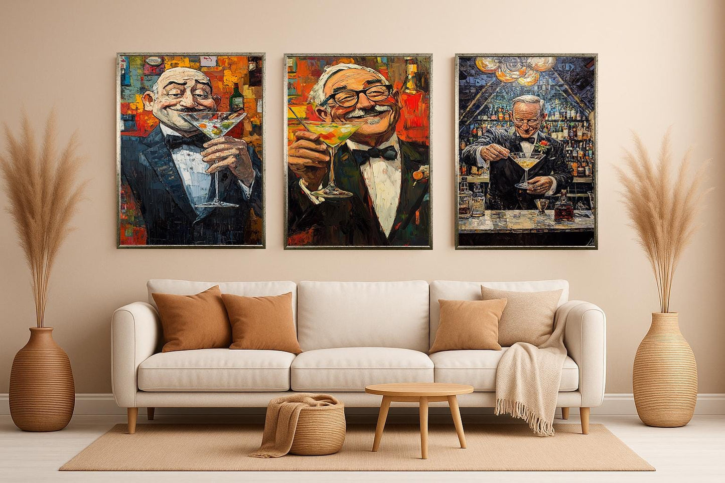 Gentleman Martini Art Print Set: Elegant Bar Lounge Decor