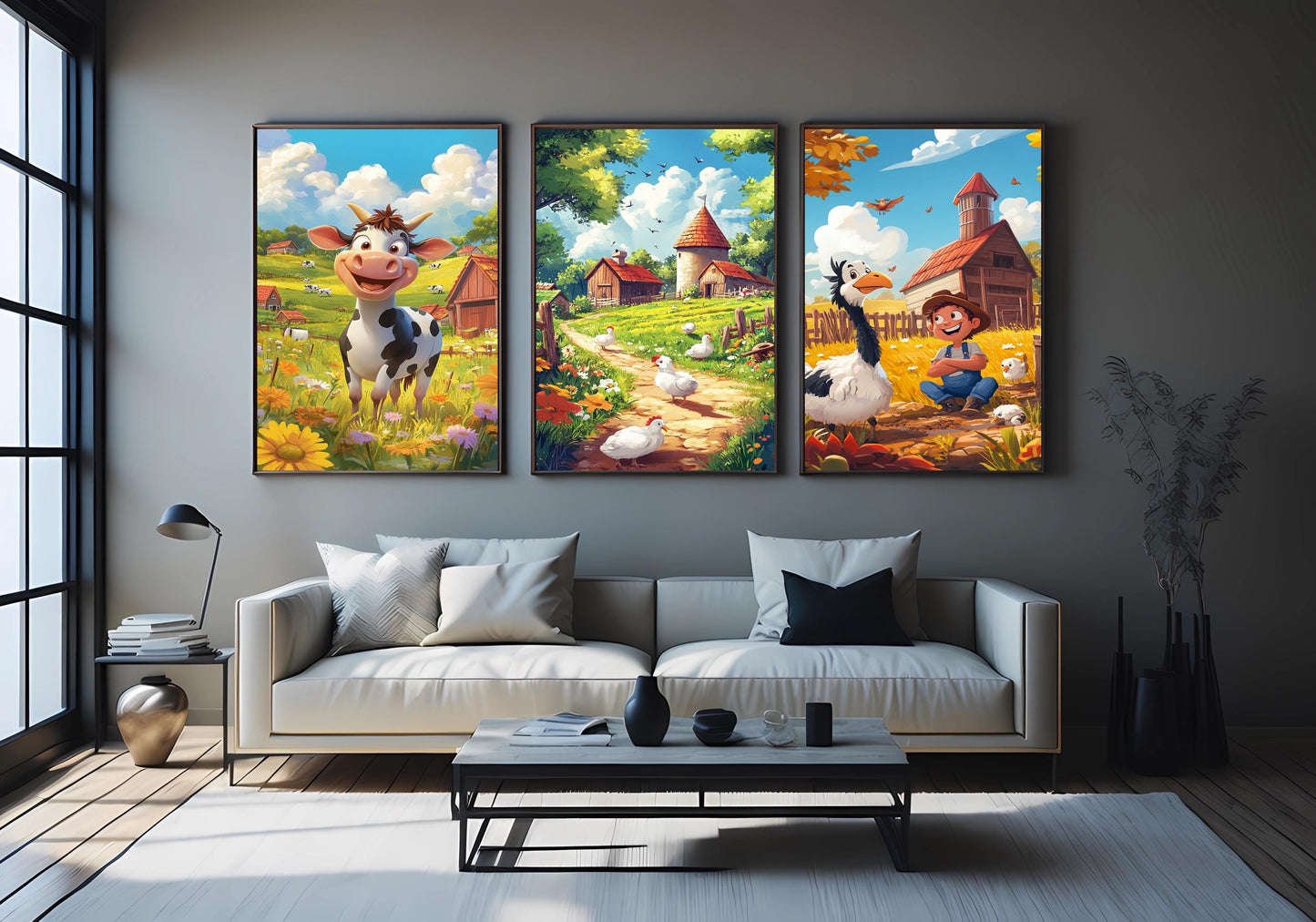 Farm Animal Nursery Art Prints: Whimsical Countryside Decor, Set of 3