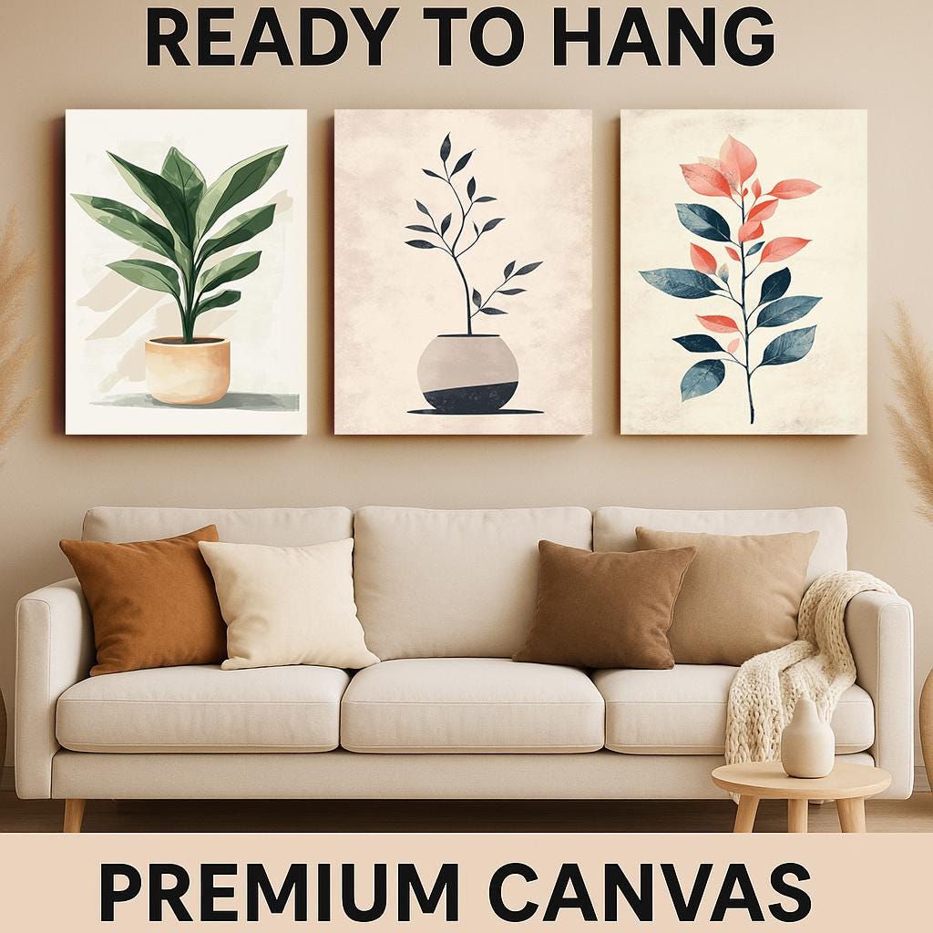 Botanical Wall Art Set of 3: Minimalist Plant Prints, Scandinavian Decor