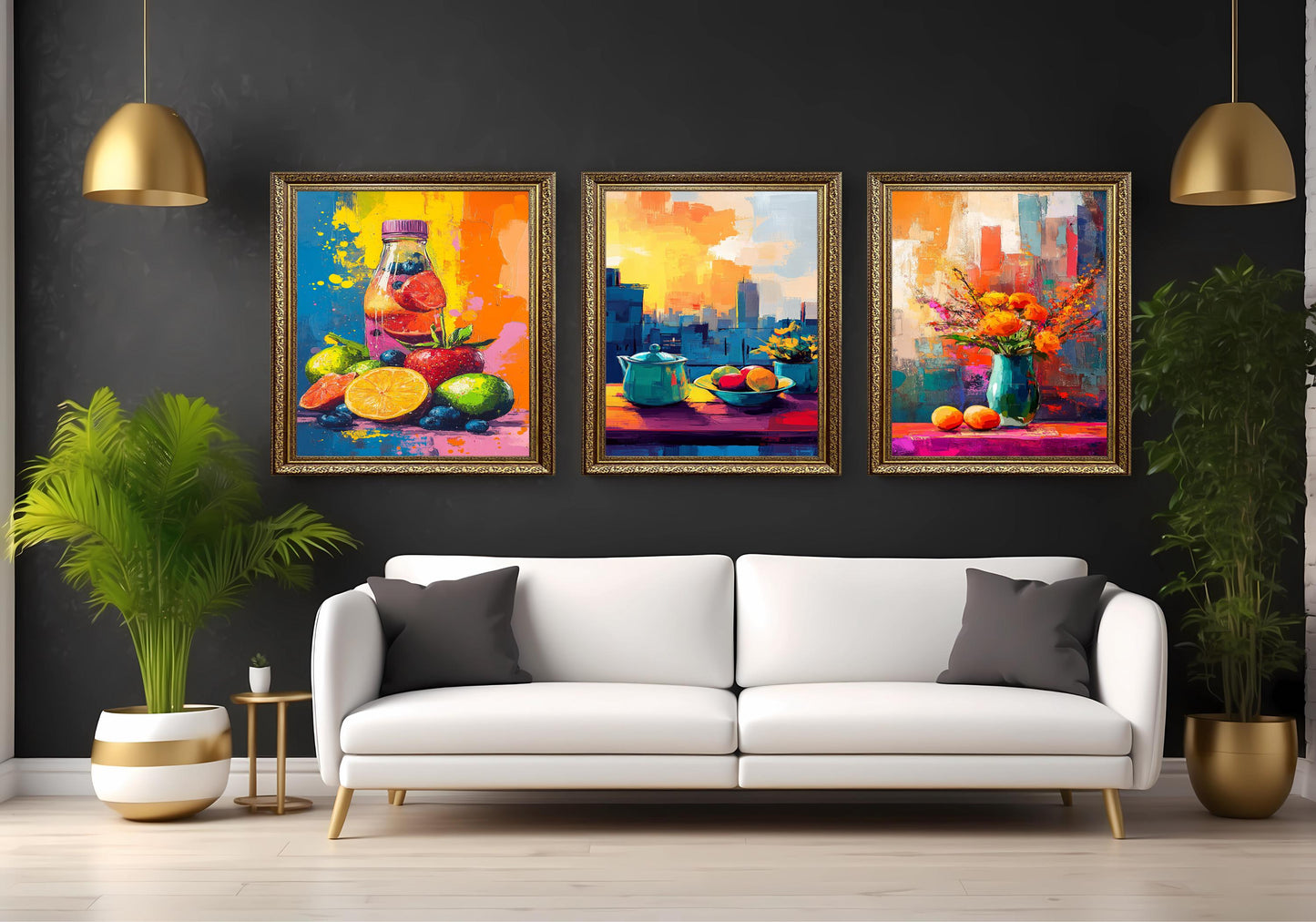 Modern Kitchen Canvas Art Prints: Still Life Fruit Bowl, Floral Vase