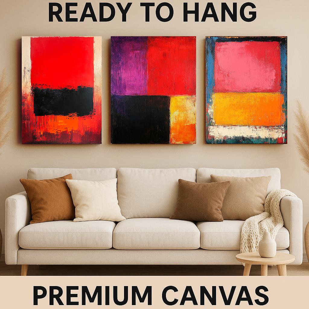 Abstract Color Field Canvas Print Set: Modern Bold Block Wall Art