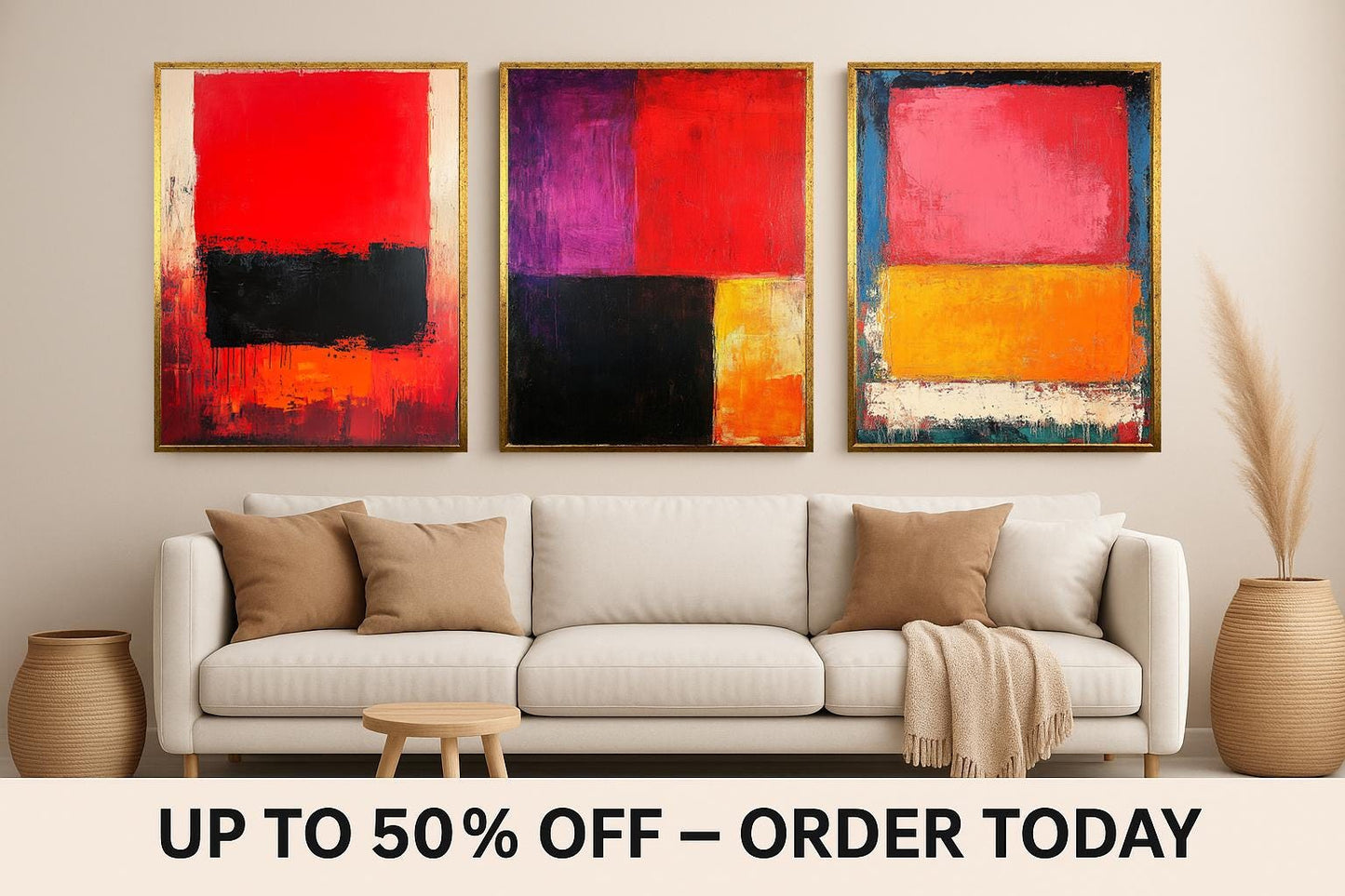 Abstract Color Field Canvas Print Set: Modern Bold Block Wall Art
