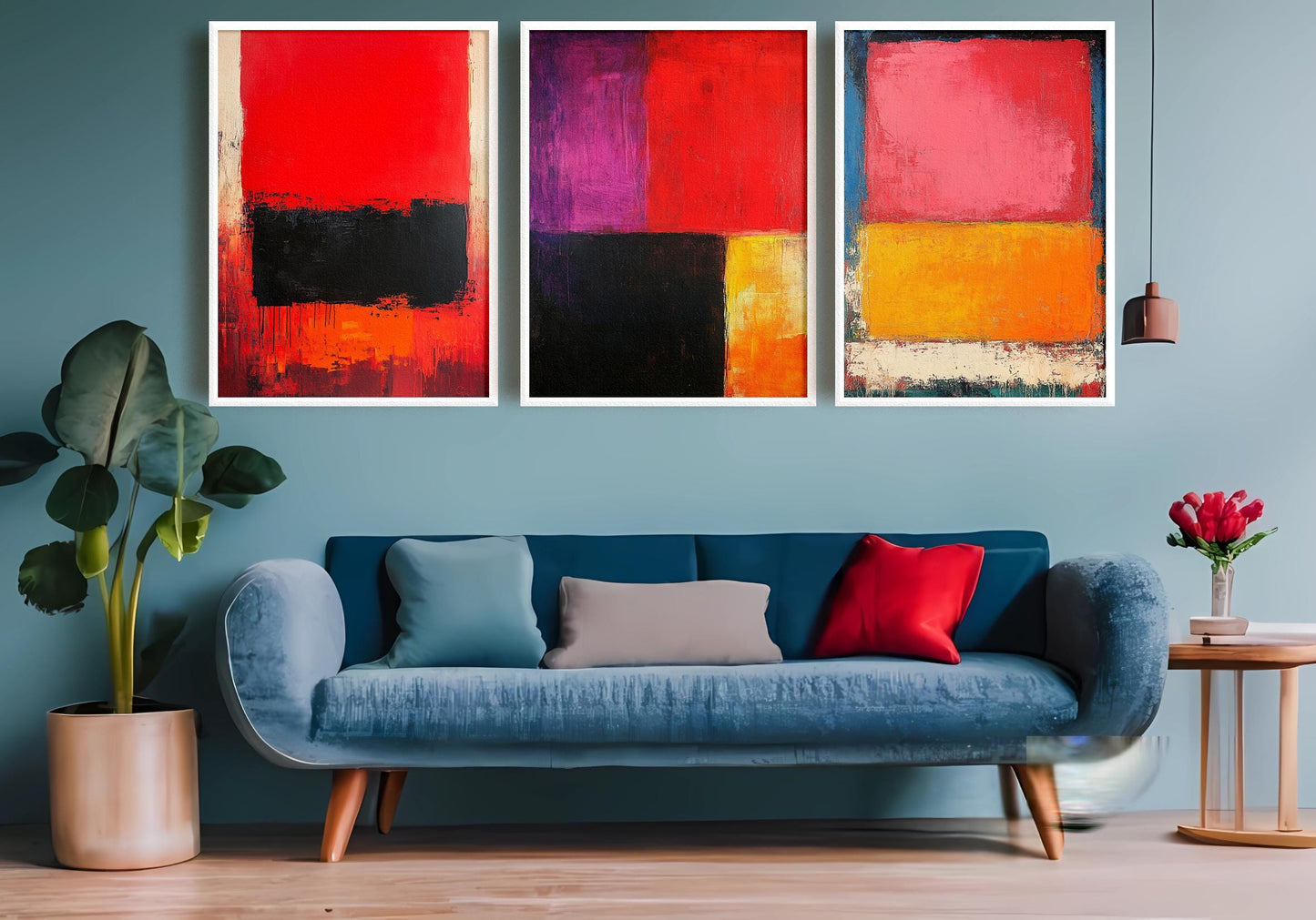 Abstract Color Field Canvas Print Set: Modern Bold Block Wall Art