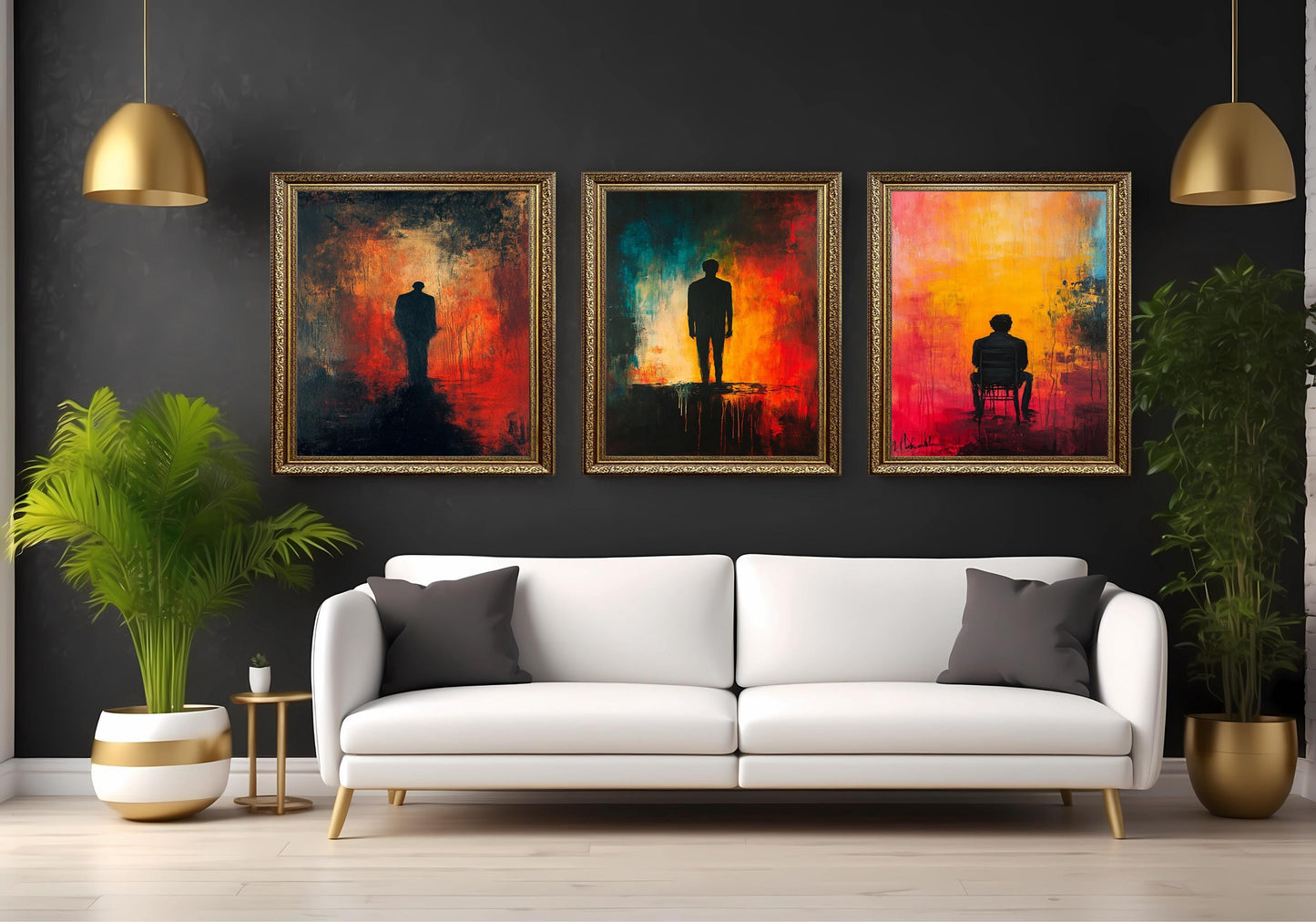 Abstract Color Field Canvas Art Set: Modern Bold Prints, Orange & Purple