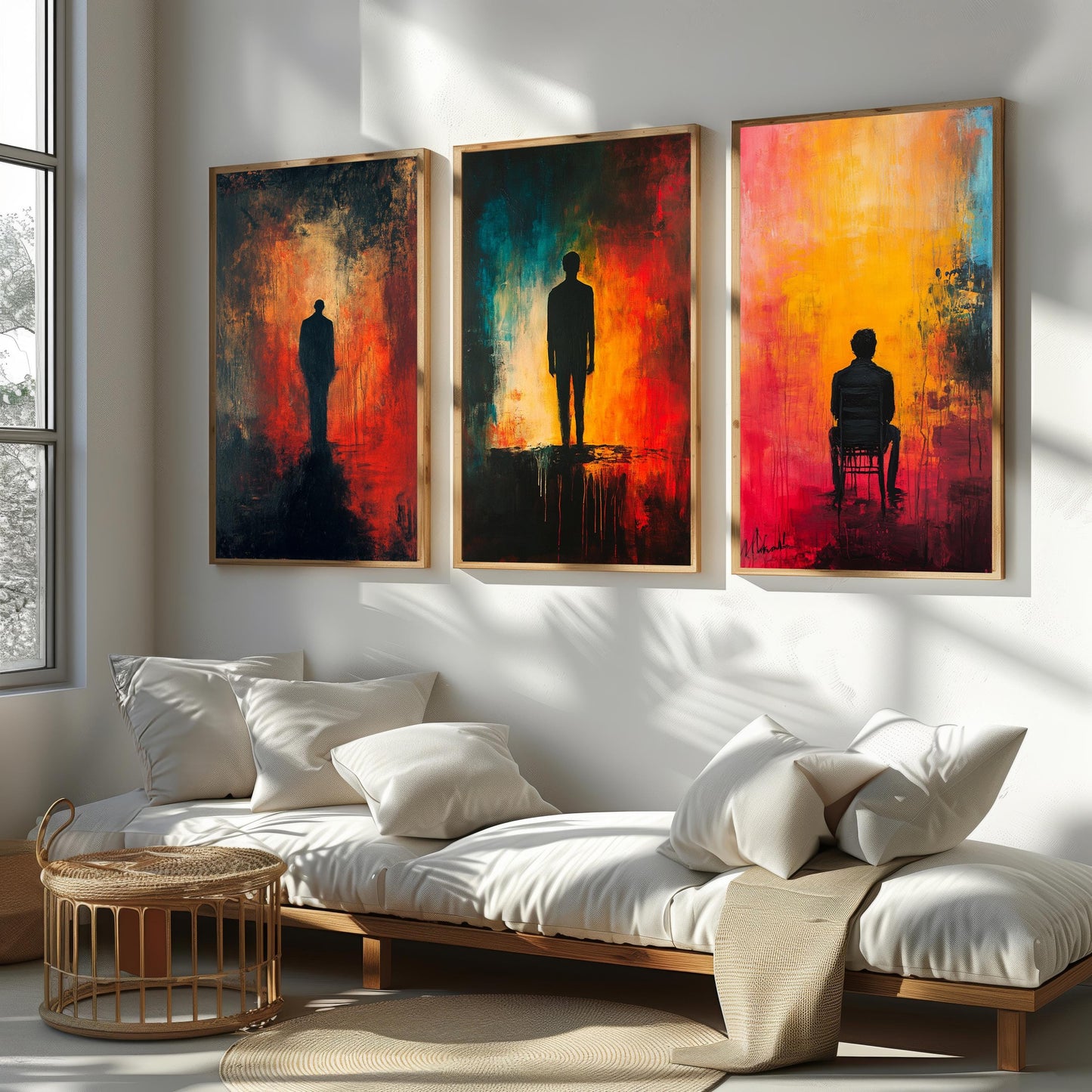 Abstract Color Field Canvas Art Set: Modern Bold Prints, Orange & Purple