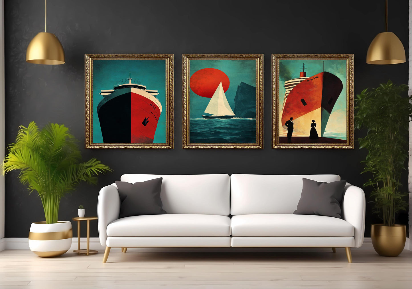 Nautical Ship Canvas Art Set: Retro Ocean Travel Posters, Coastal Home Decor
