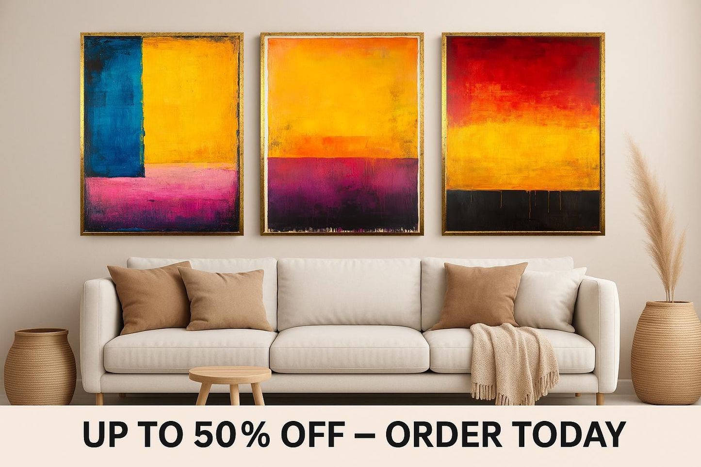 Abstract Color Field Canvas Print Set: Modern Geometric Wall Art