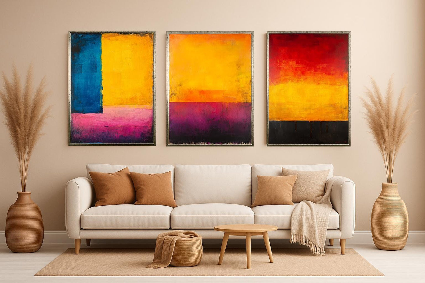 Abstract Color Field Canvas Print Set: Modern Geometric Wall Art
