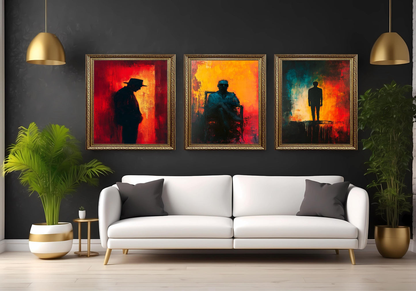 Abstract Silhouette Canvas Print Set: Red Orange Modern Wall Art