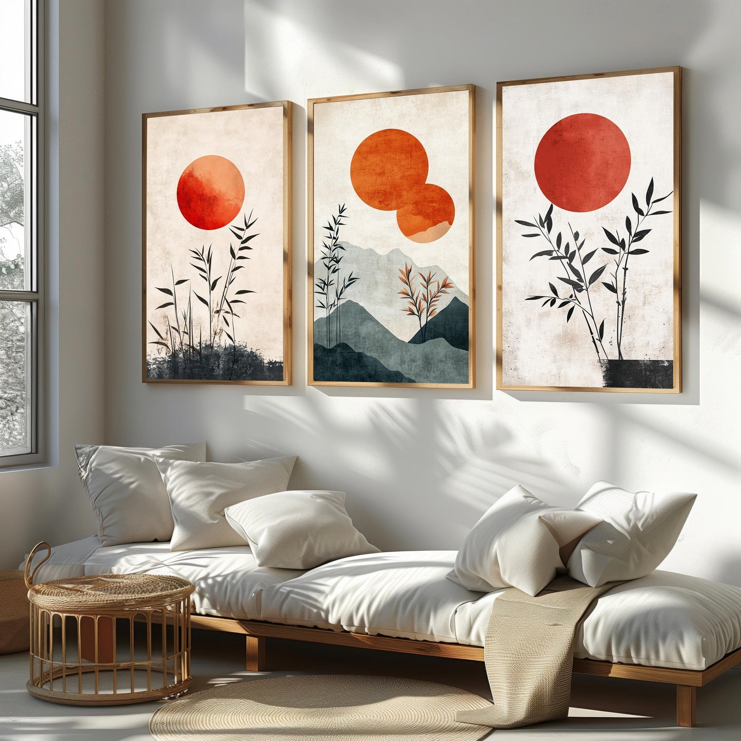 Japandi Bamboo Sunset Print Set: Minimalist Zen Wall Art