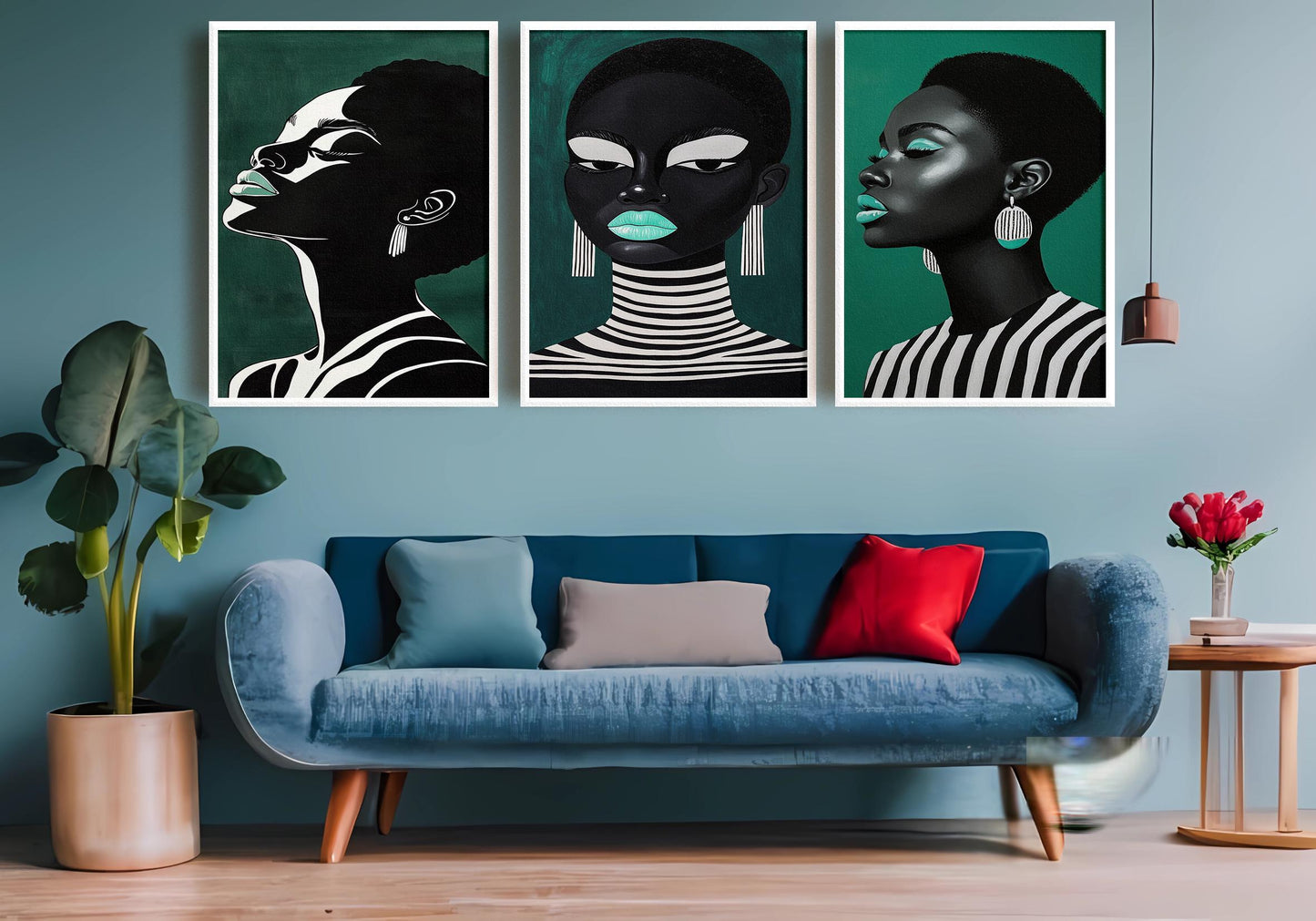 Afro Woman Portrait Art Set: Modern Black Girl Fashion Prints