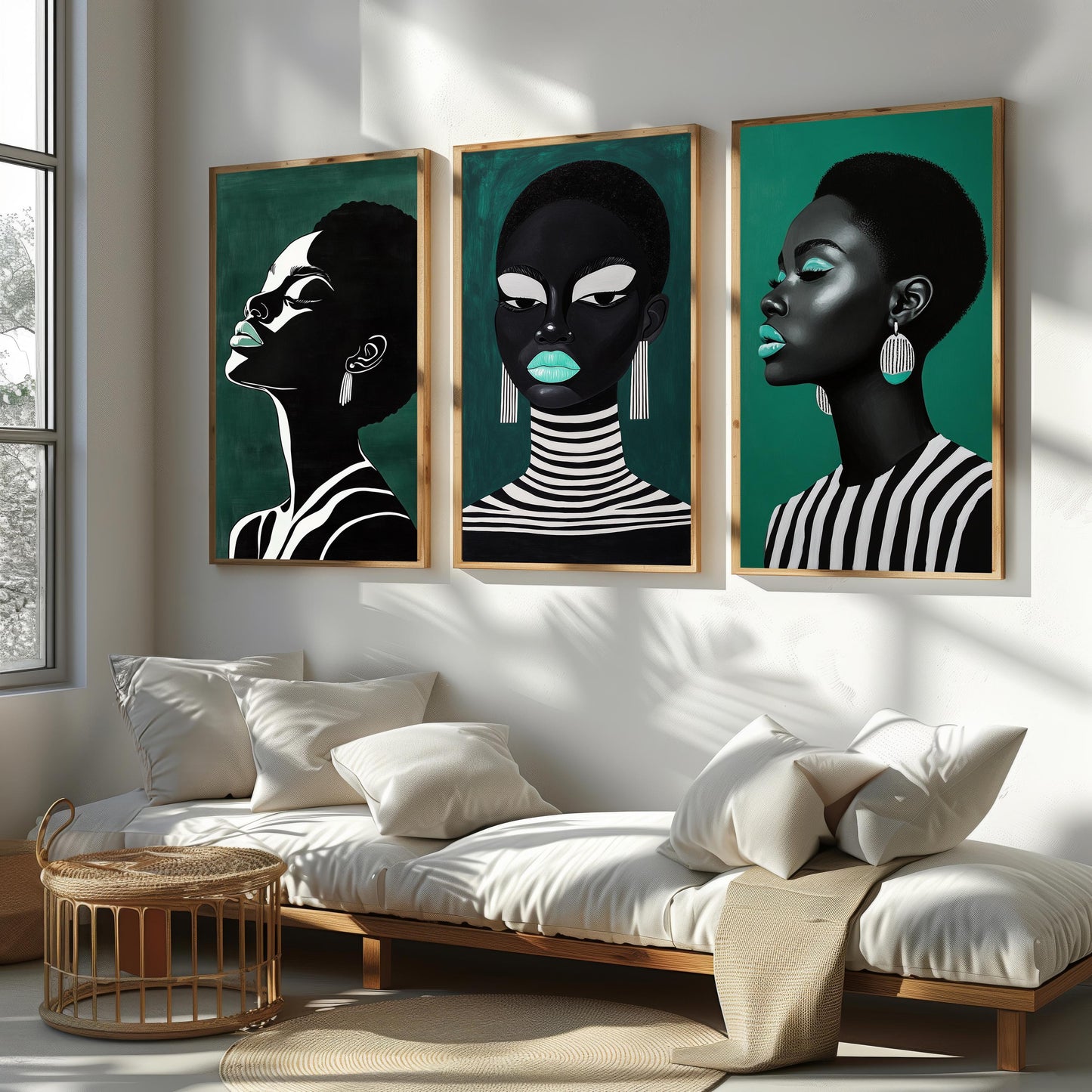 Afro Woman Portrait Art Set: Modern Black Girl Fashion Prints