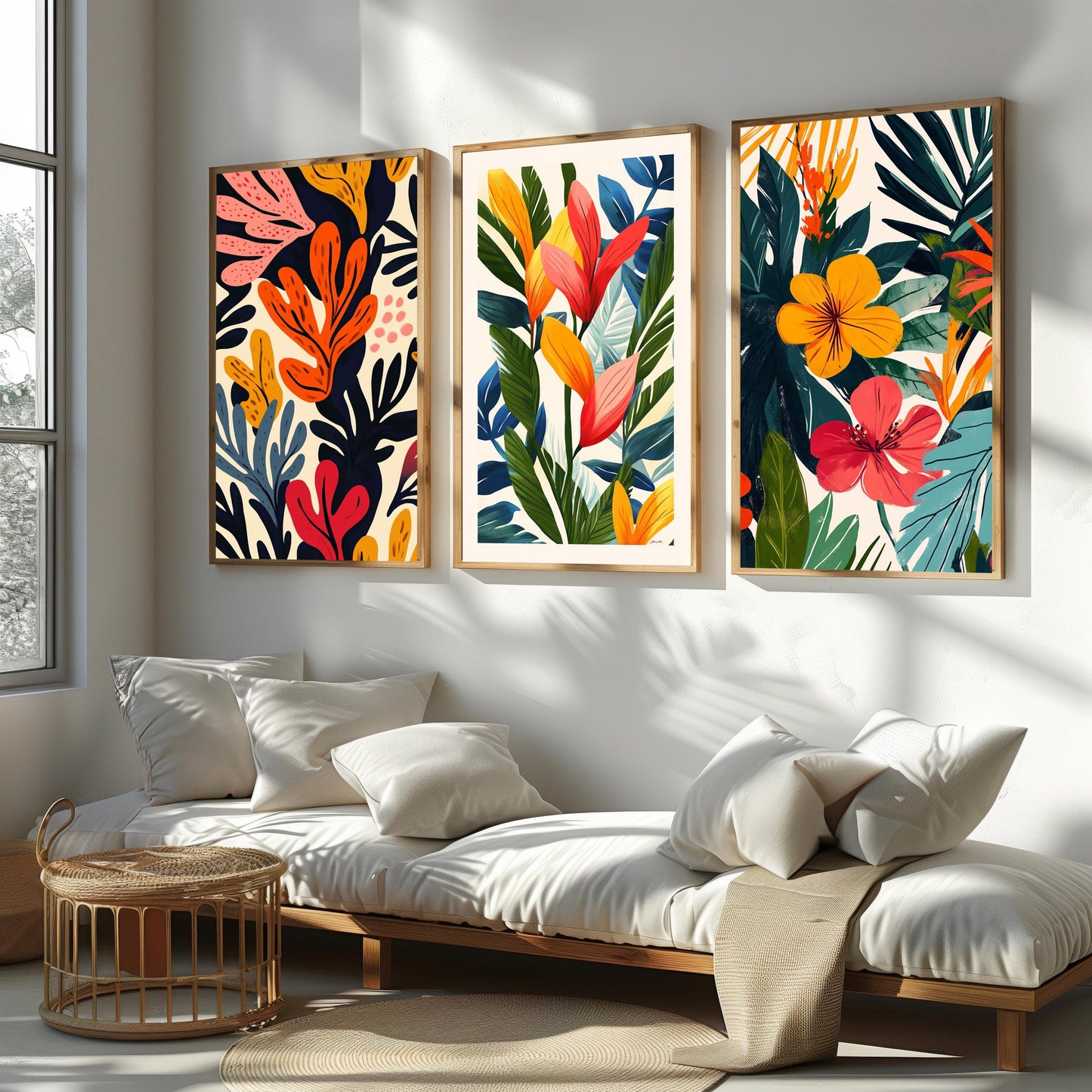 Tropical Botanical Canvas Print Set: Modern Floral Wall Art