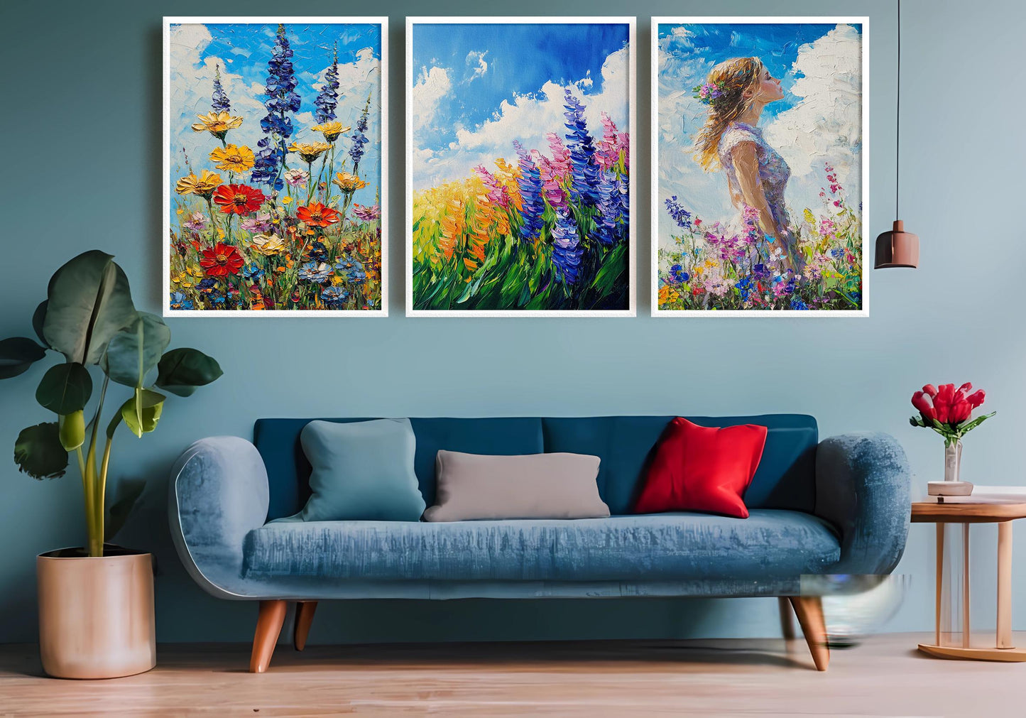 Impressionist Wildflower Garden Oil Painting Set: Floral Landscape Canvas Wall Art