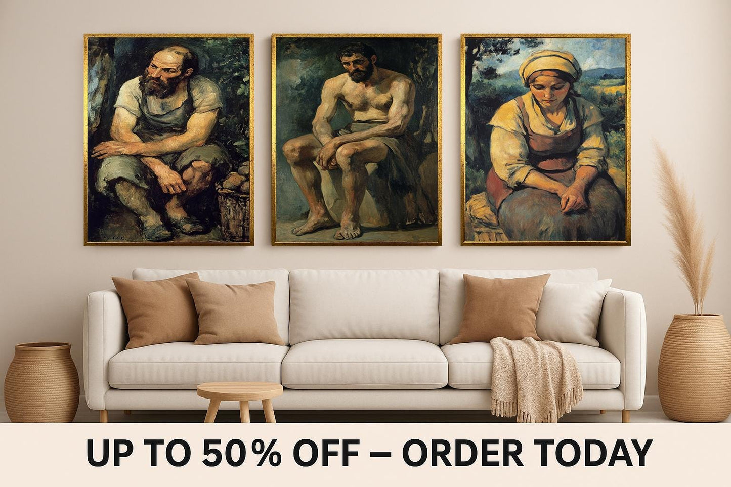 Vintage Oil Painting Set: Still Life with Oranges & Rustic Portraits