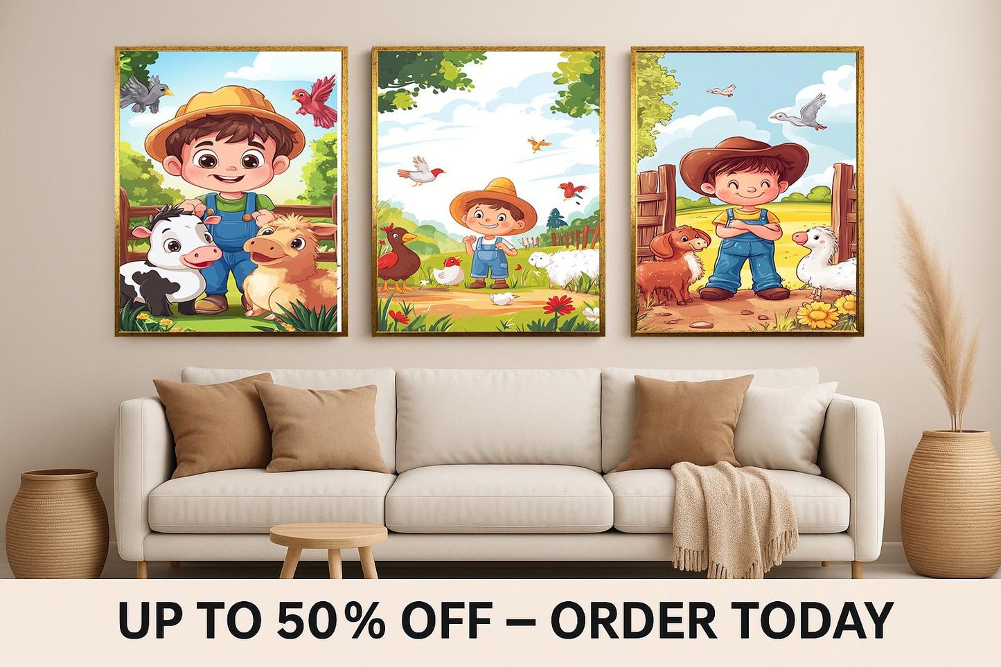 3 Piece Farm Animal Wall Art Set Printable Boy Farmer Nursery Decor Bundle for Kids Room Baby Farm Animals Digital Download Poster