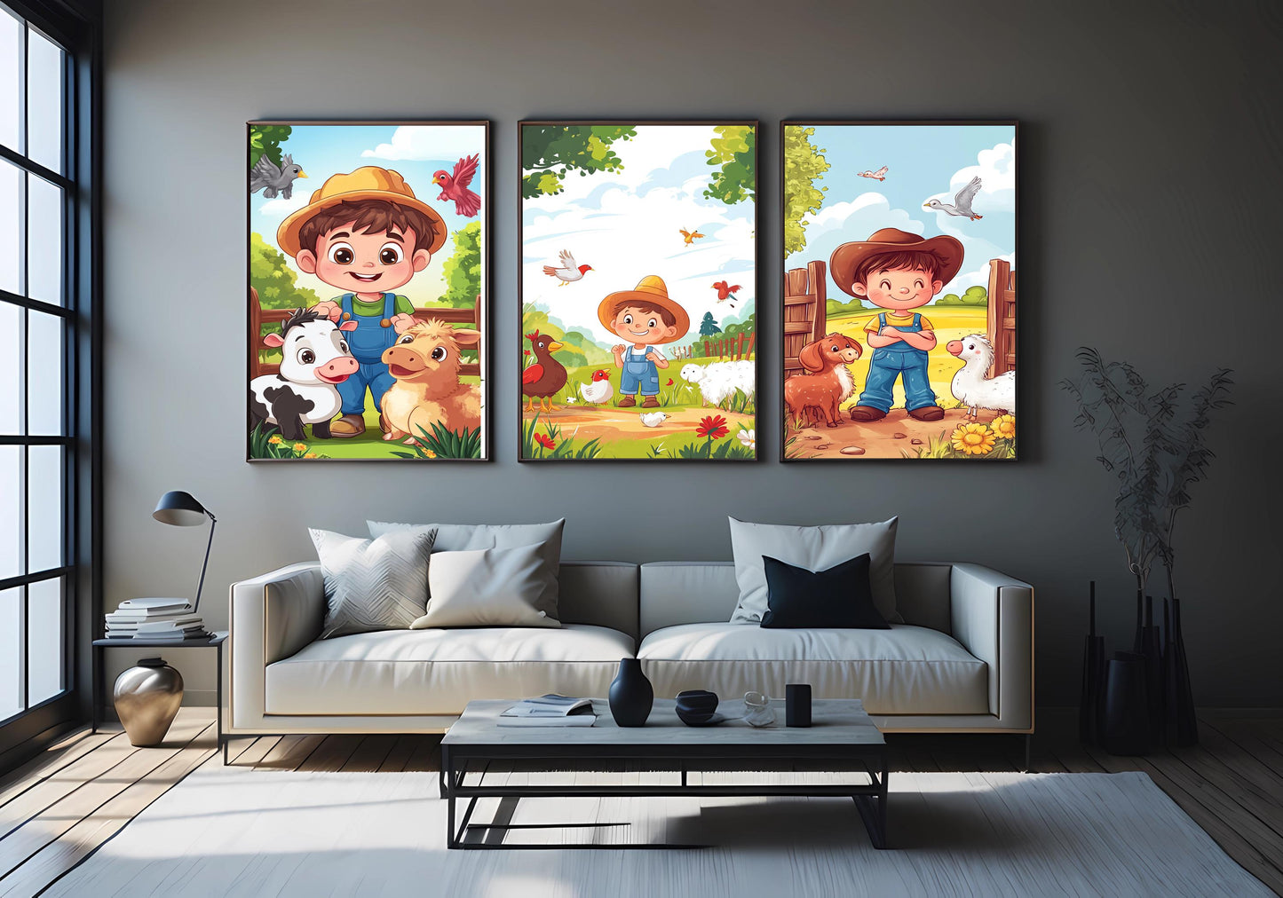 3 Piece Farm Animal Wall Art Set Printable Boy Farmer Nursery Decor Bundle for Kids Room Baby Farm Animals Digital Download Poster