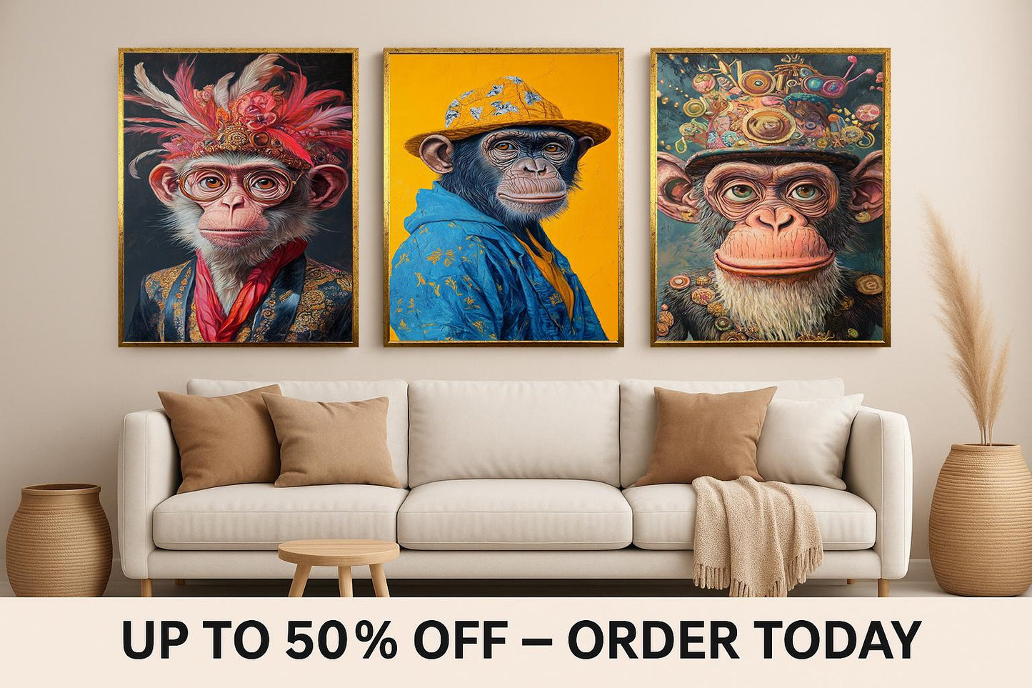 Funky Monkey Portrait Art Set: Eclectic Animal Prints